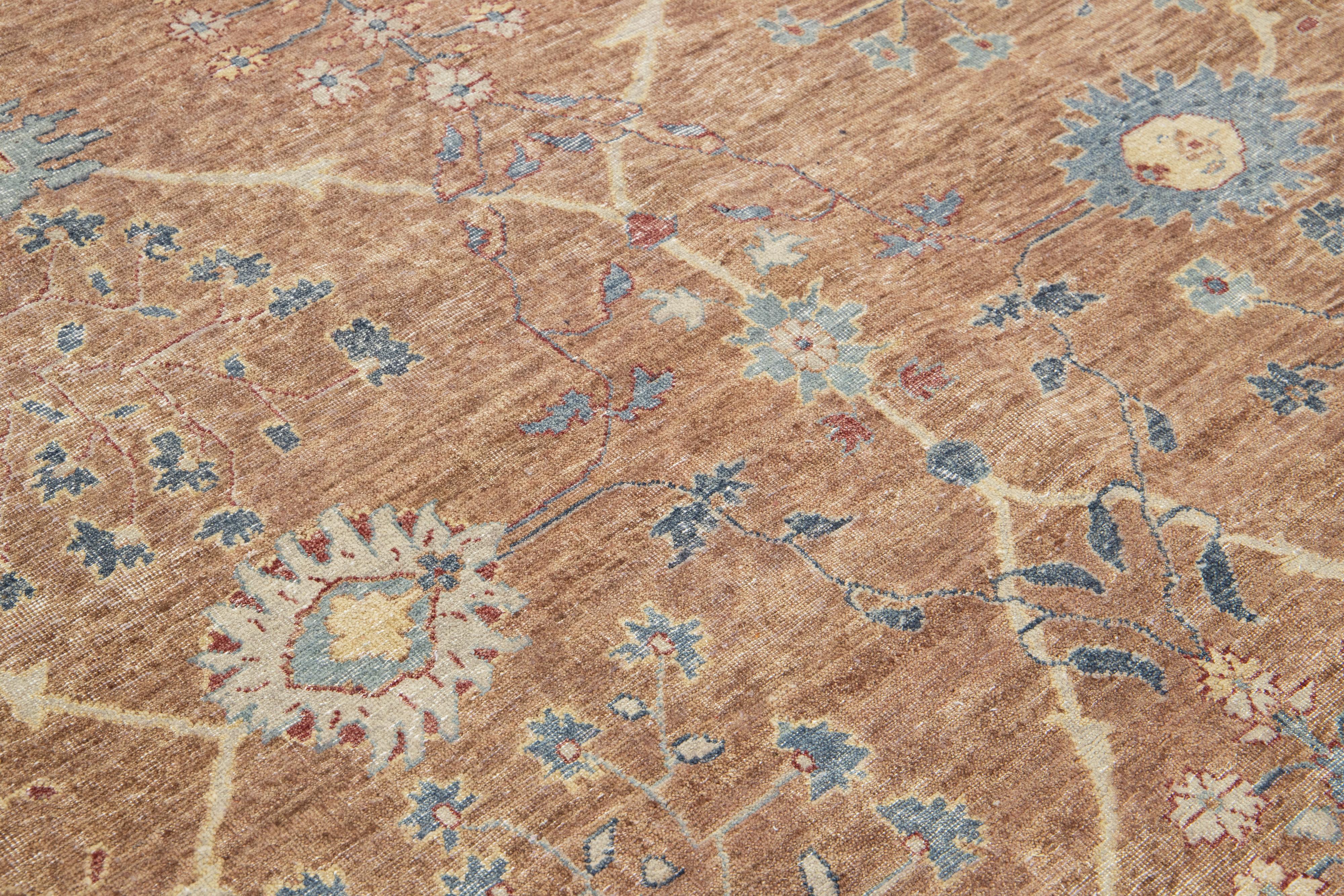 Apadana's Modern Tabriz Style Handmade Indian Wool Rug In Brown im Angebot 2