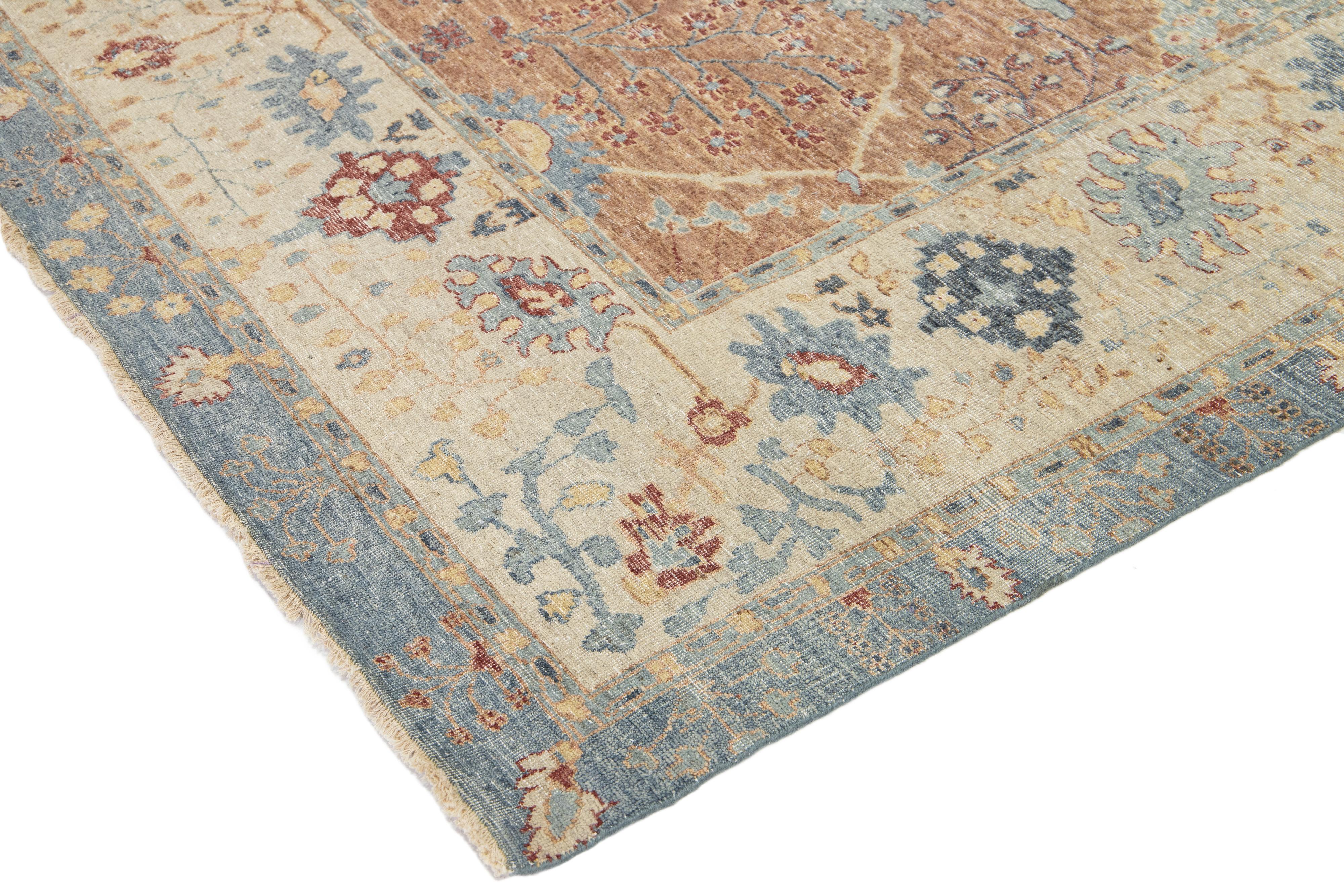 Apadana's Modern Tabriz Style Handmade Indian Wool Rug In Brown im Angebot 3