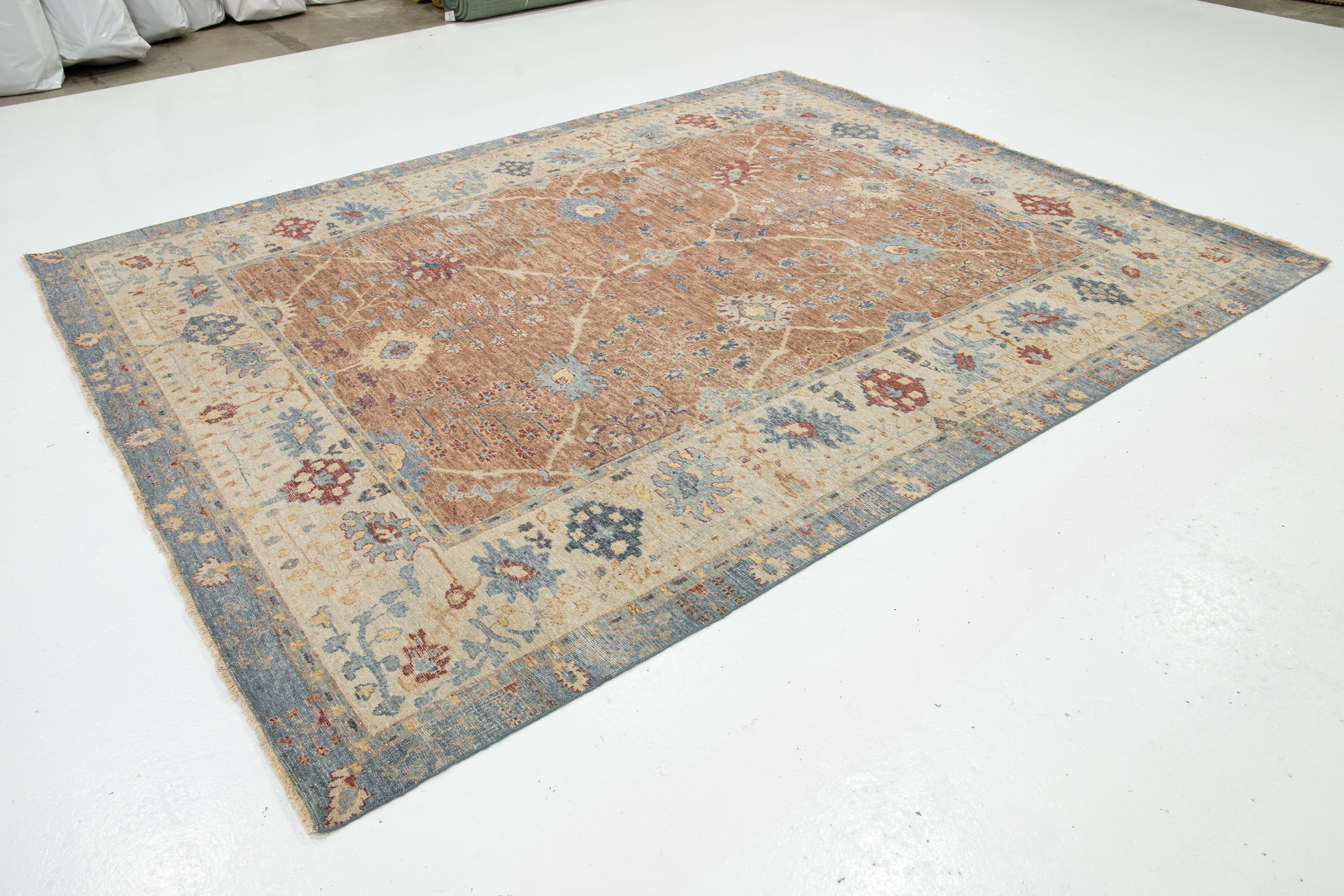 Apadana's Modern Tabriz Style Handmade Indian Wool Rug In Brown (Indisch) im Angebot
