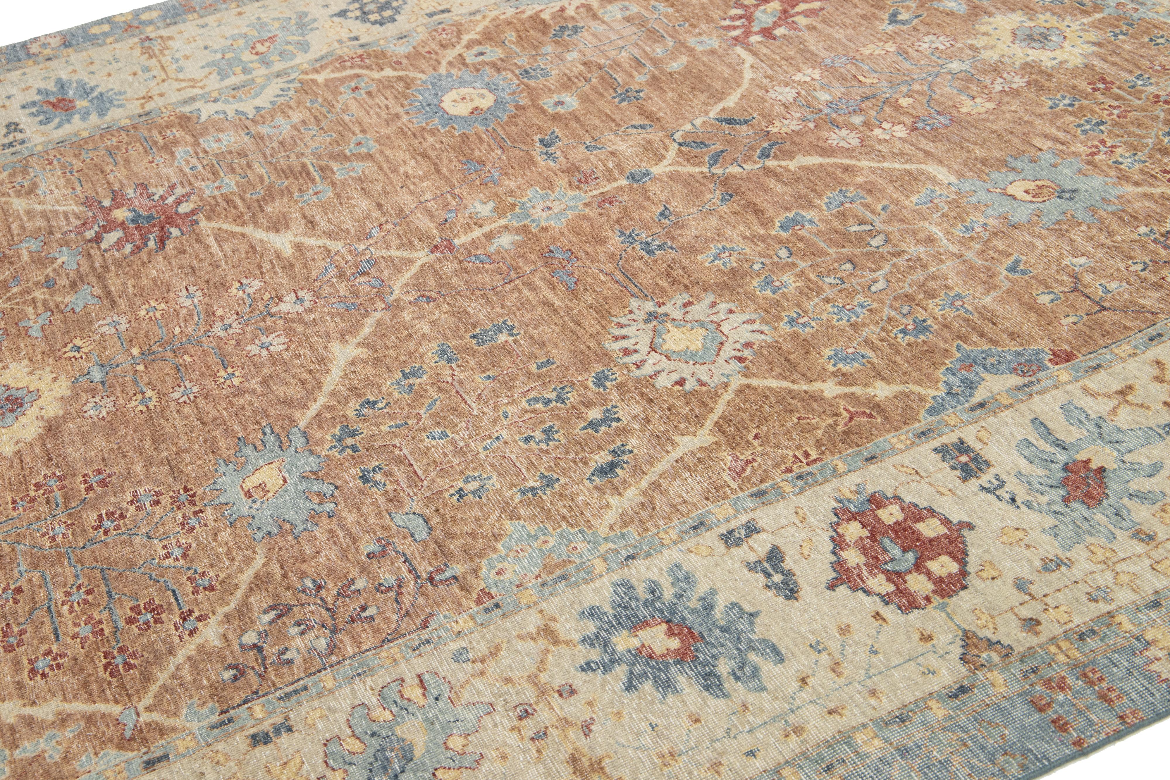 Apadana's Modern Tabriz Style Handmade Indian Wool Rug In Brown im Zustand „Neu“ im Angebot in Norwalk, CT