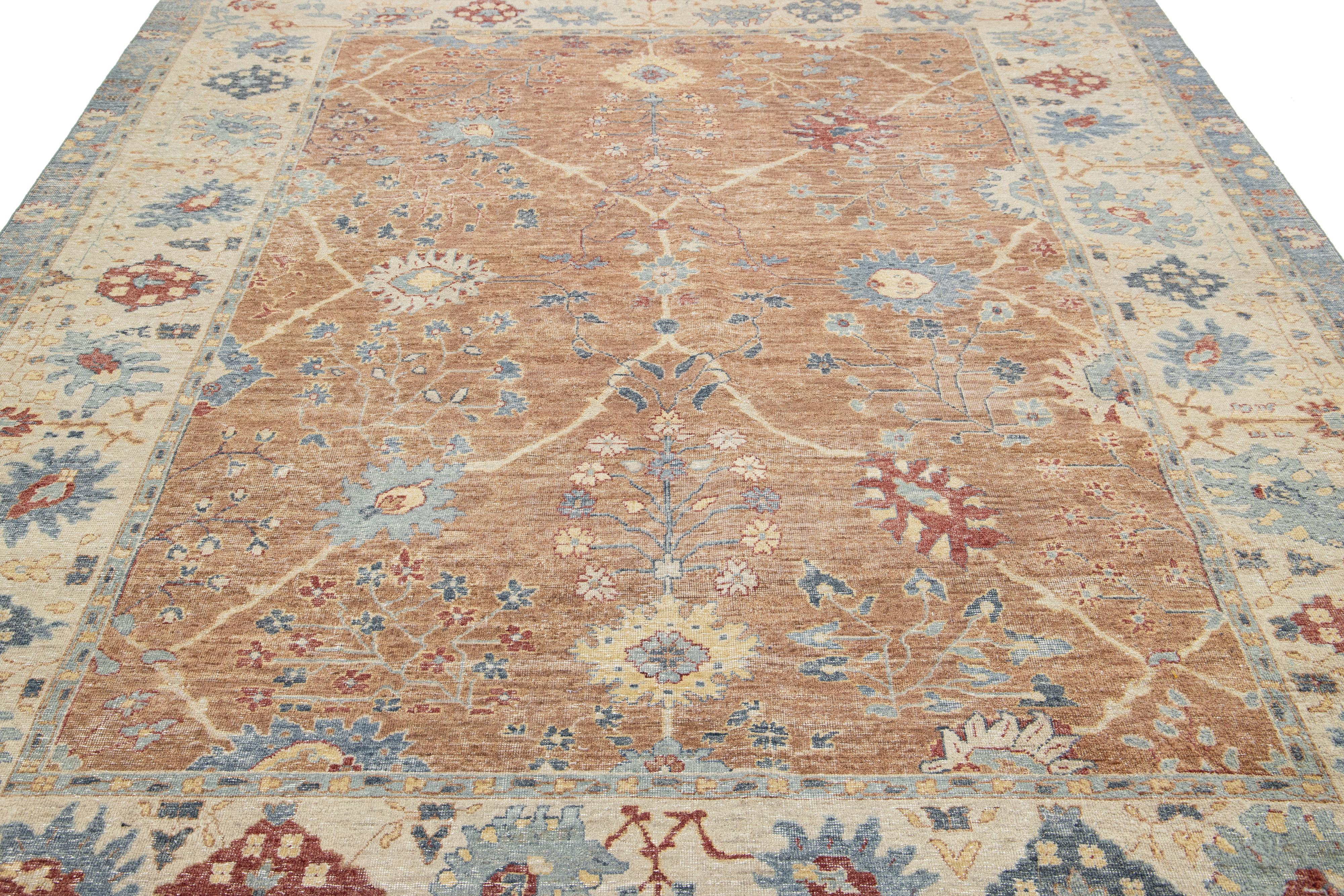 Apadana's Modern Tabriz Style Handmade Indian Wool Rug In Brown im Angebot 1