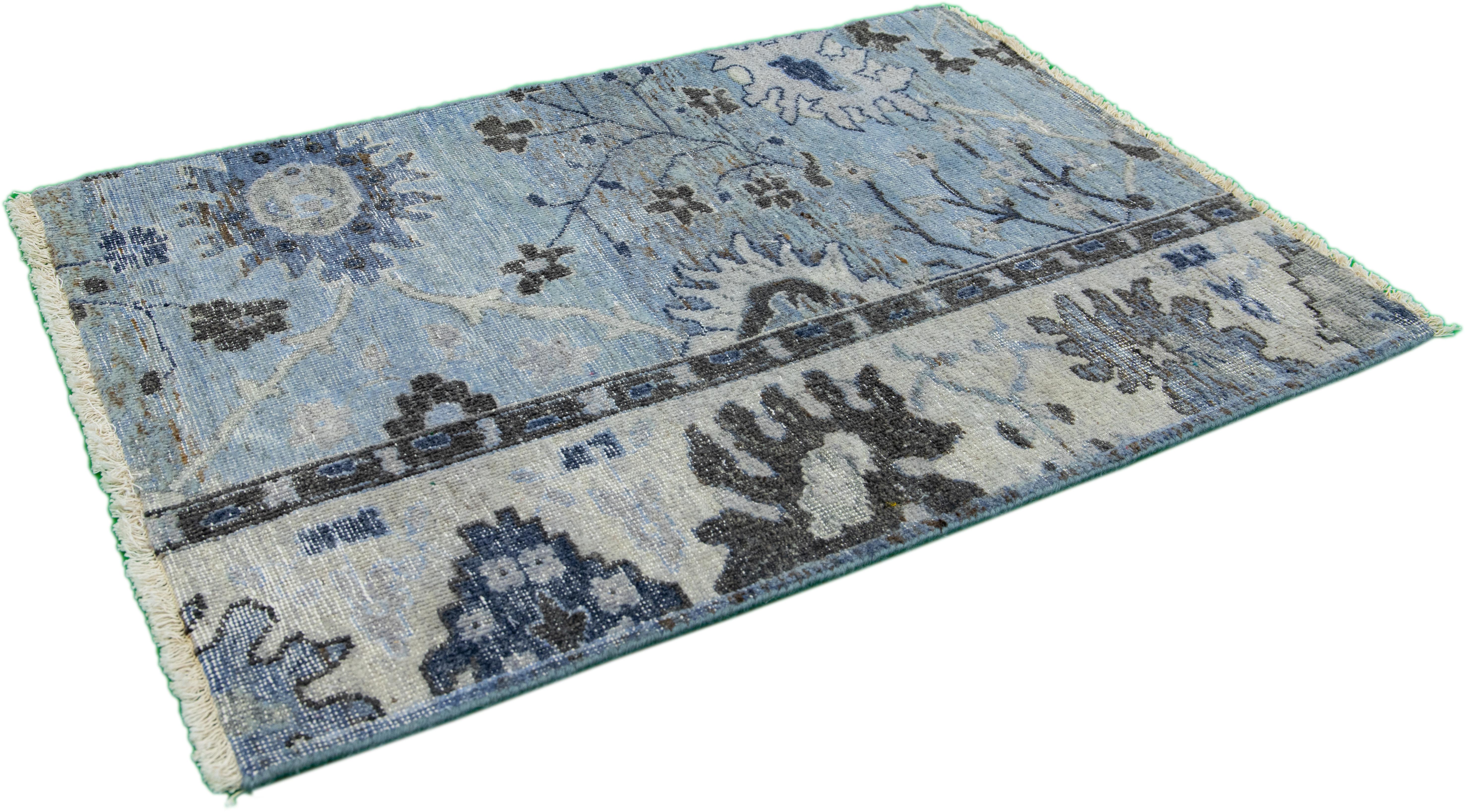 Indian Apadana's Modern Tabriz Style Handmade Light Blue Custom Wool Rug For Sale