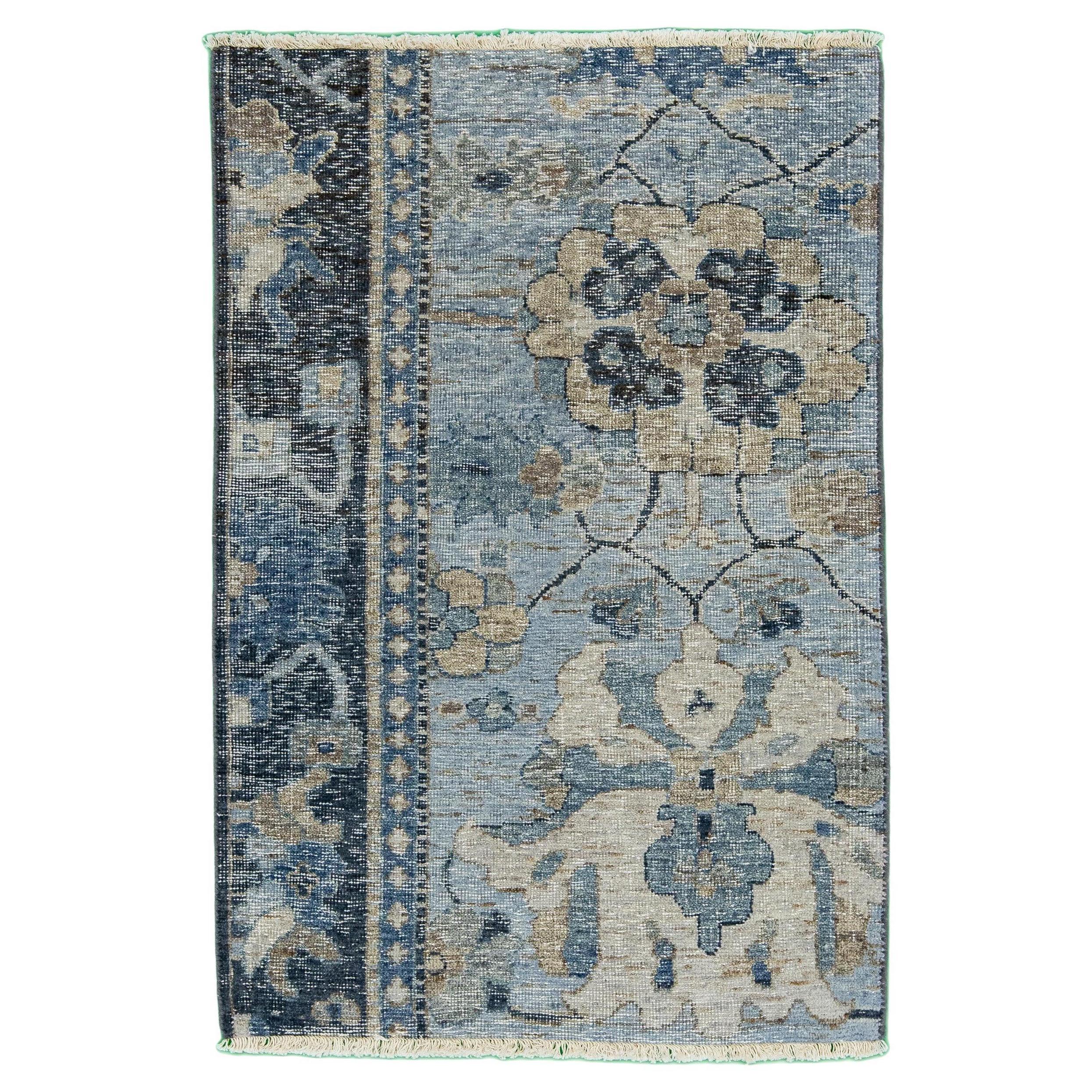 Apadana's Modern Tabriz Style Handmade Light Blue Custom Wool Rug For Sale
