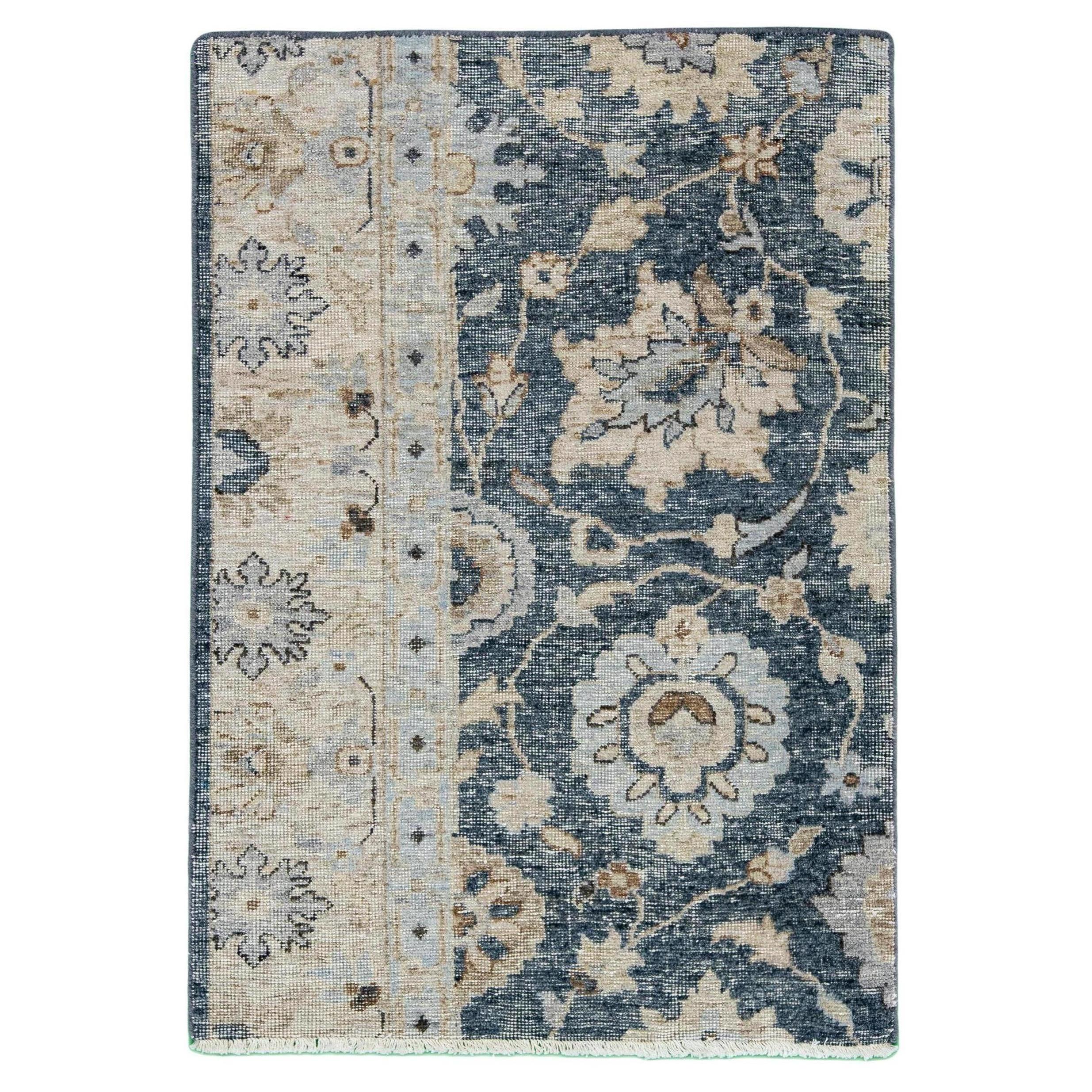 Apadana's Modern Tabriz Style Handmade Navy Blue Custom Wool Rug