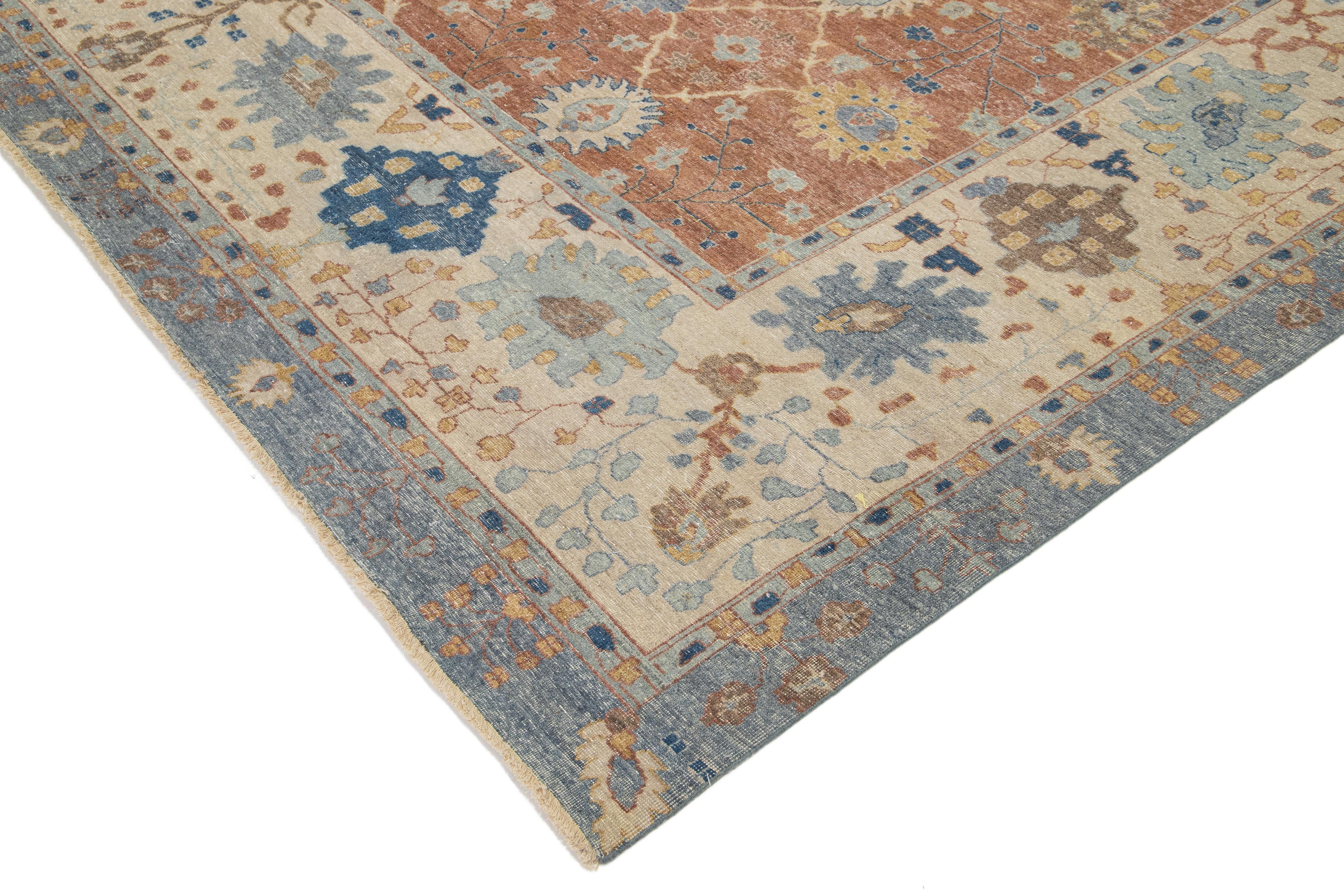 Tappeto di lana indiano oversize in stile Tabriz moderno di Apadana fatto a mano in marrone in vendita 3