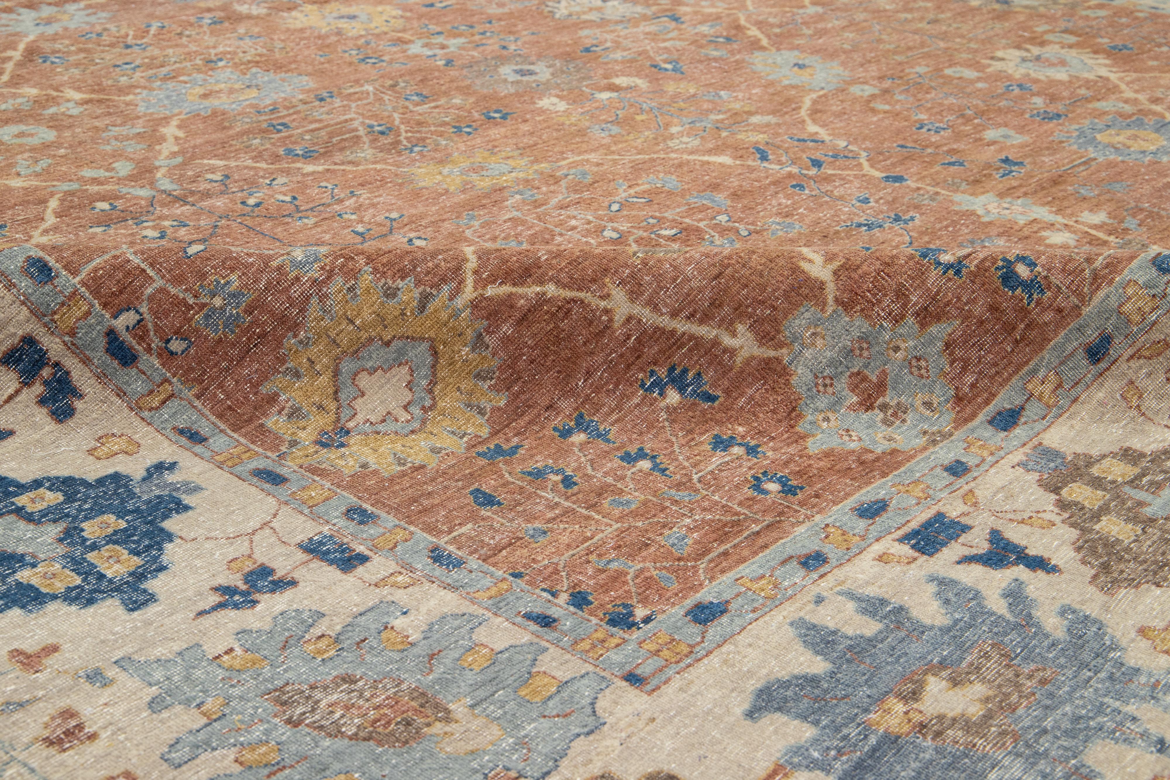 Tappeto di lana indiano oversize in stile Tabriz moderno di Apadana fatto a mano in marrone In condizioni Nuovo in vendita a Norwalk, CT