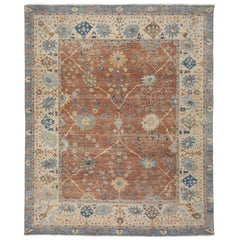 Apadana's Modern Tabriz Style Room Size Indian Wool Rug Handmade In Brown