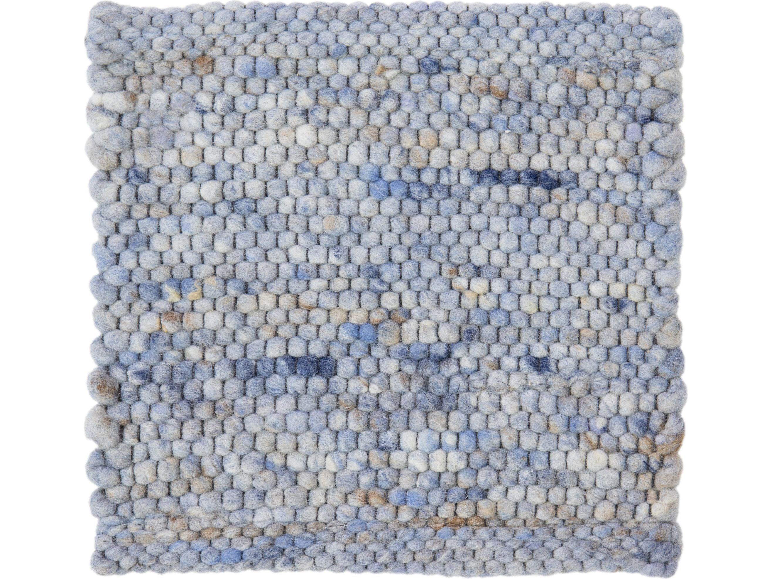 Indian Apadana's Modern Texture Designed Custom Wool Rug In Blue For Sale