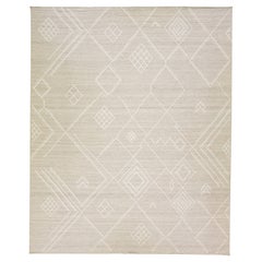 Colección Nantucket de Apadana Alfombra de lana de diseño costero Kilim beige de tejido plano