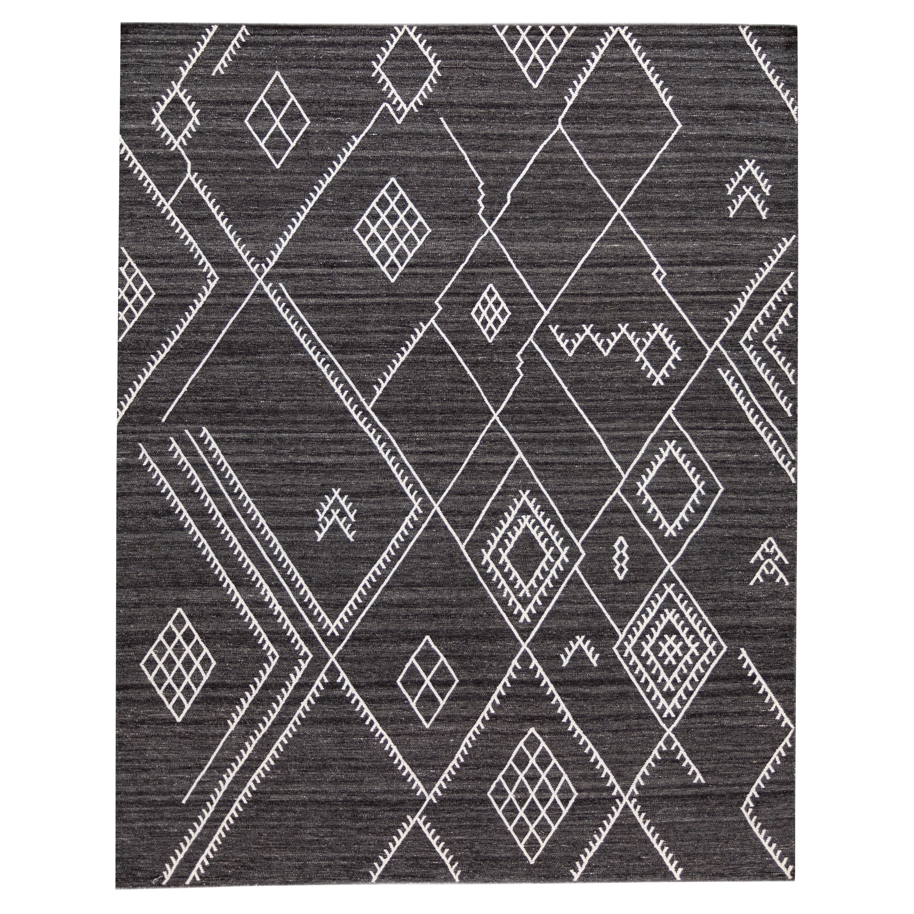 Tapis Kilim en laine noire à tissage plat de la collection Nantucket de Apadana, design côtier en vente