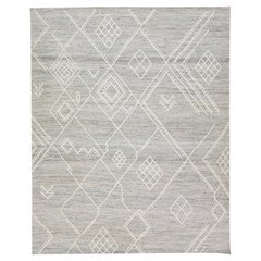 Colección Nantucket de Apadana Alfombra de lana gris con diseño costero Kilim de tejido plano