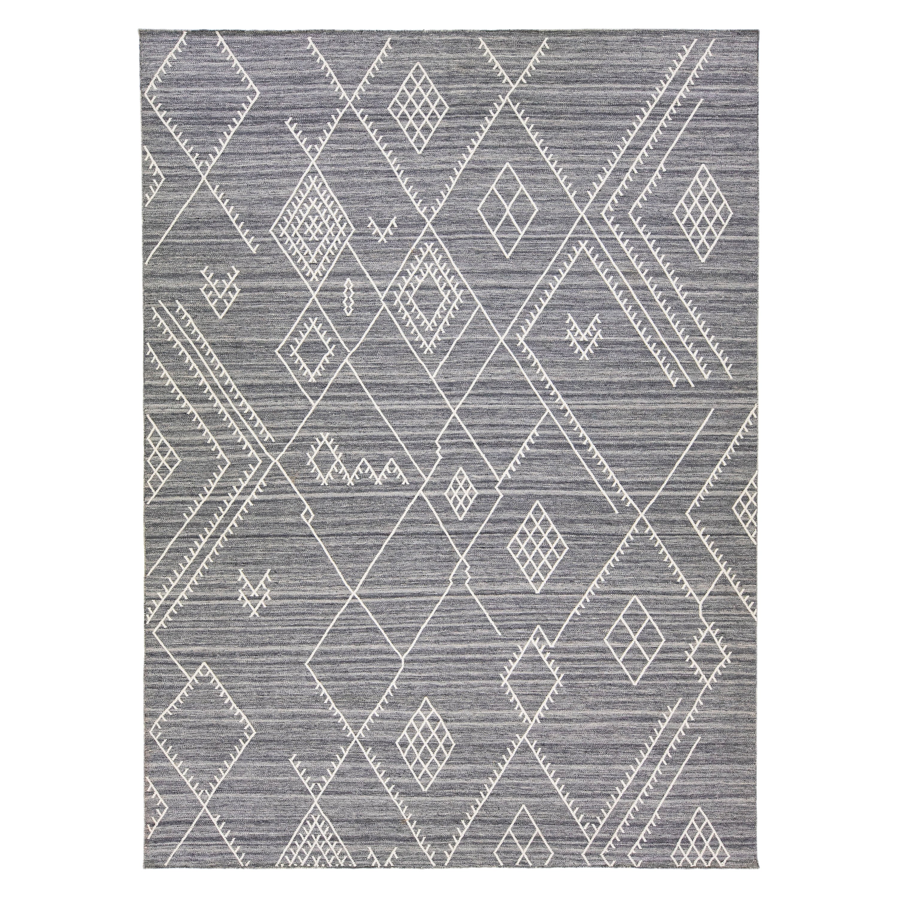 Tapis Kilim en laine à tissage plat de la collection Nantucket Apadana en gris