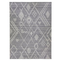 Apadana's Nantucket Collection Flatweave Kilim Coastal Designed Wool Rug in Gray