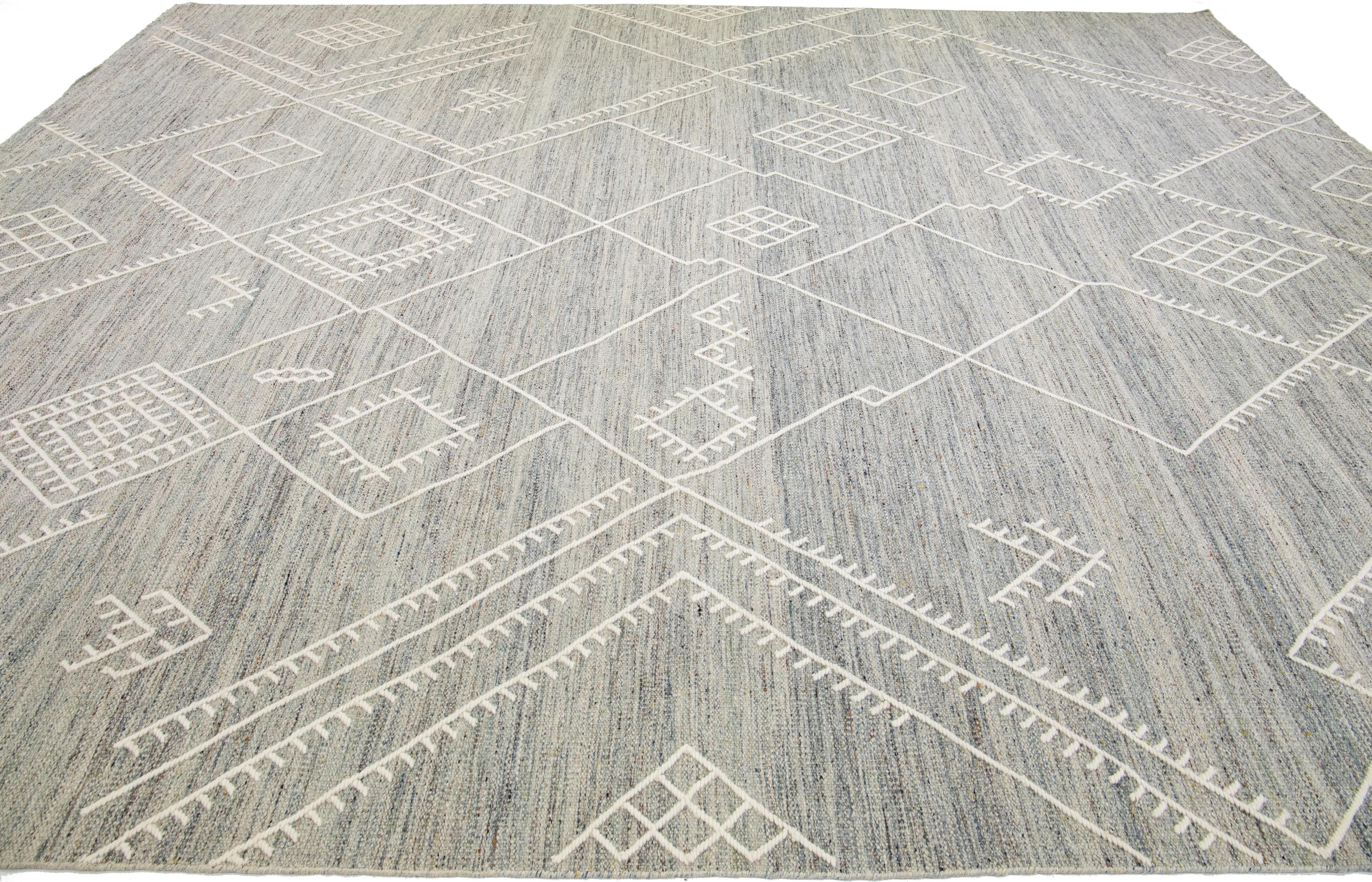 Apadana's Nantucket Collection Flatweave Kilim Gray Wool Rug with Coastal Design In New Condition For Sale In Norwalk, CT