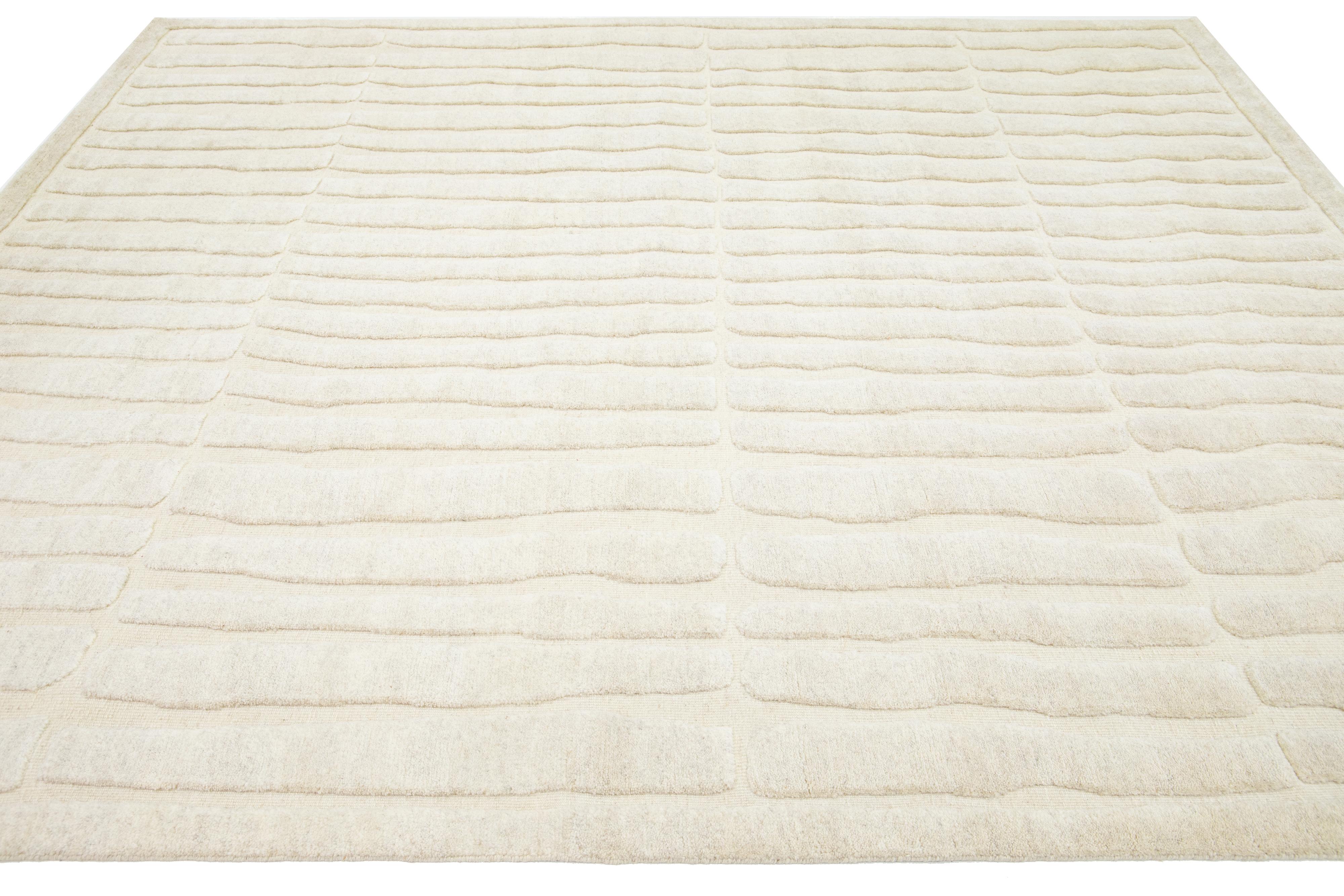 Apadana's Organic Modern Wool Rug Moroccan-Style In Ivory  In New Condition For Sale In Norwalk, CT