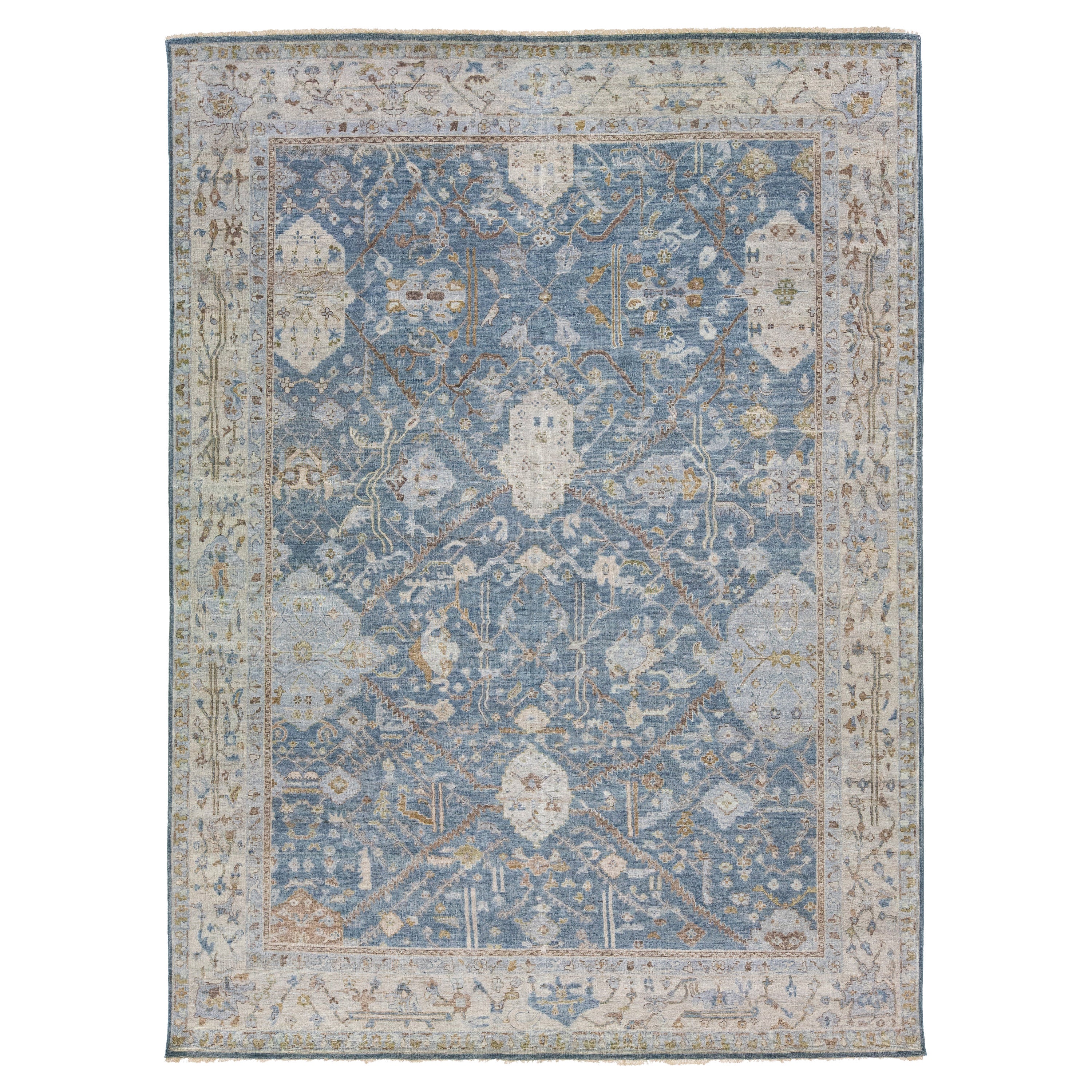 Tapis persan de style Malayer en laine bleue fait à la main par Apadana