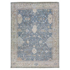 Apadanas handgefertigter blauer Wollteppich im persischen Malayer-Stil
