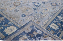 Apadana's Persian Style Mahal Handmade Blue Oversize Wool Rug