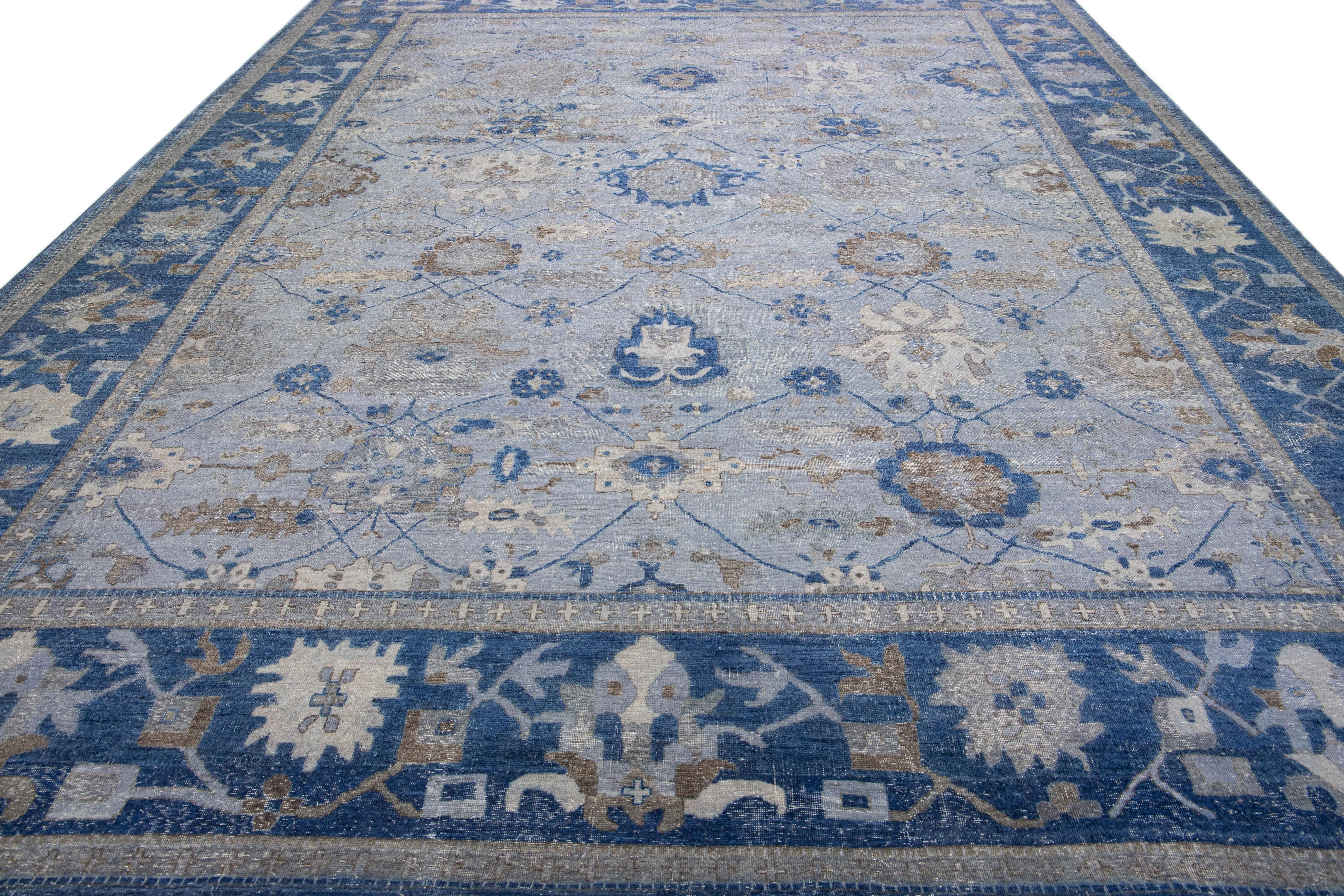 Modern Apadana's Persian Style Mahal Handmade Blue Oversize Wool Rug For Sale