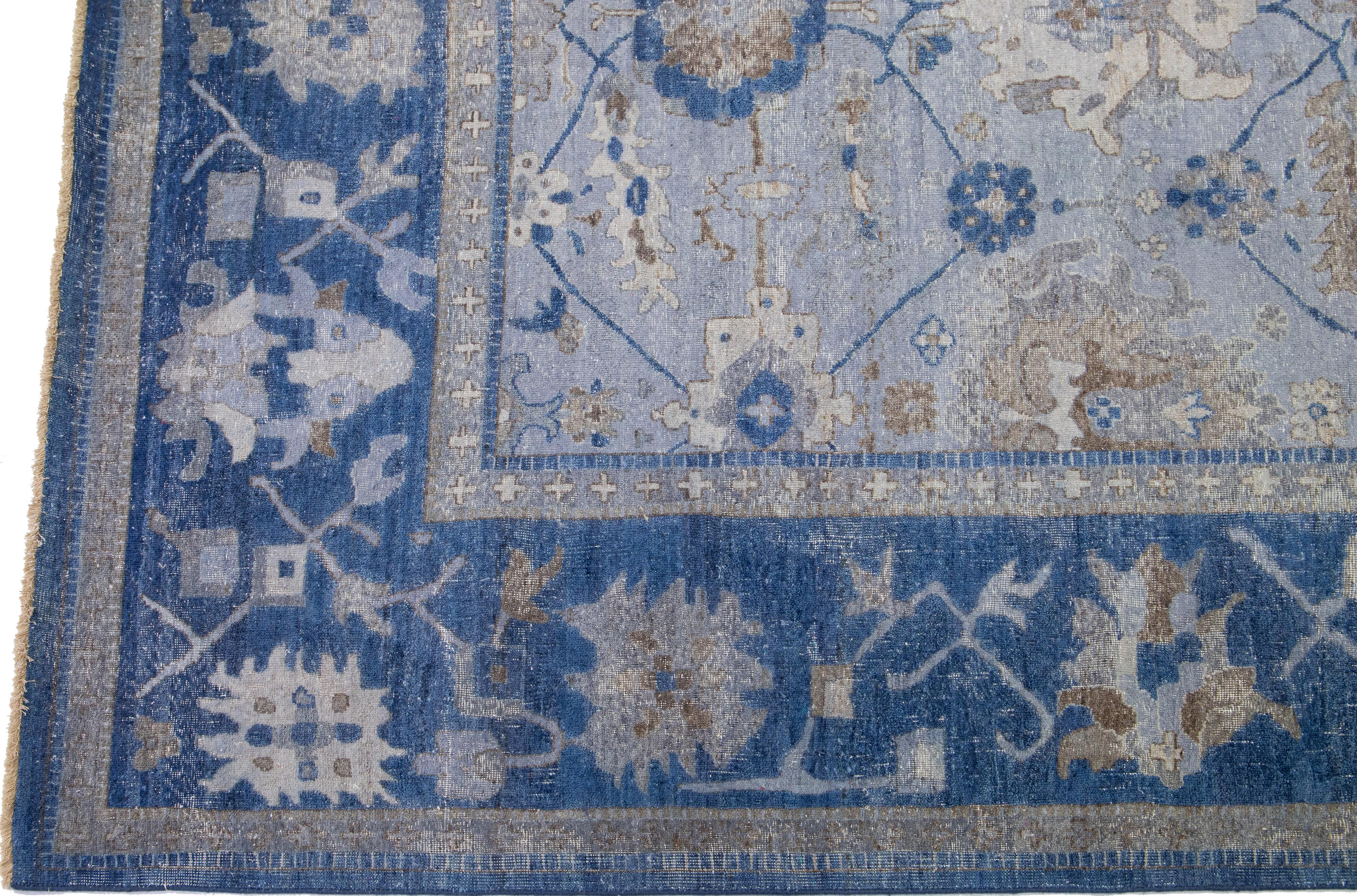Indian Apadana's Persian Style Mahal Handmade Blue Oversize Wool Rug For Sale