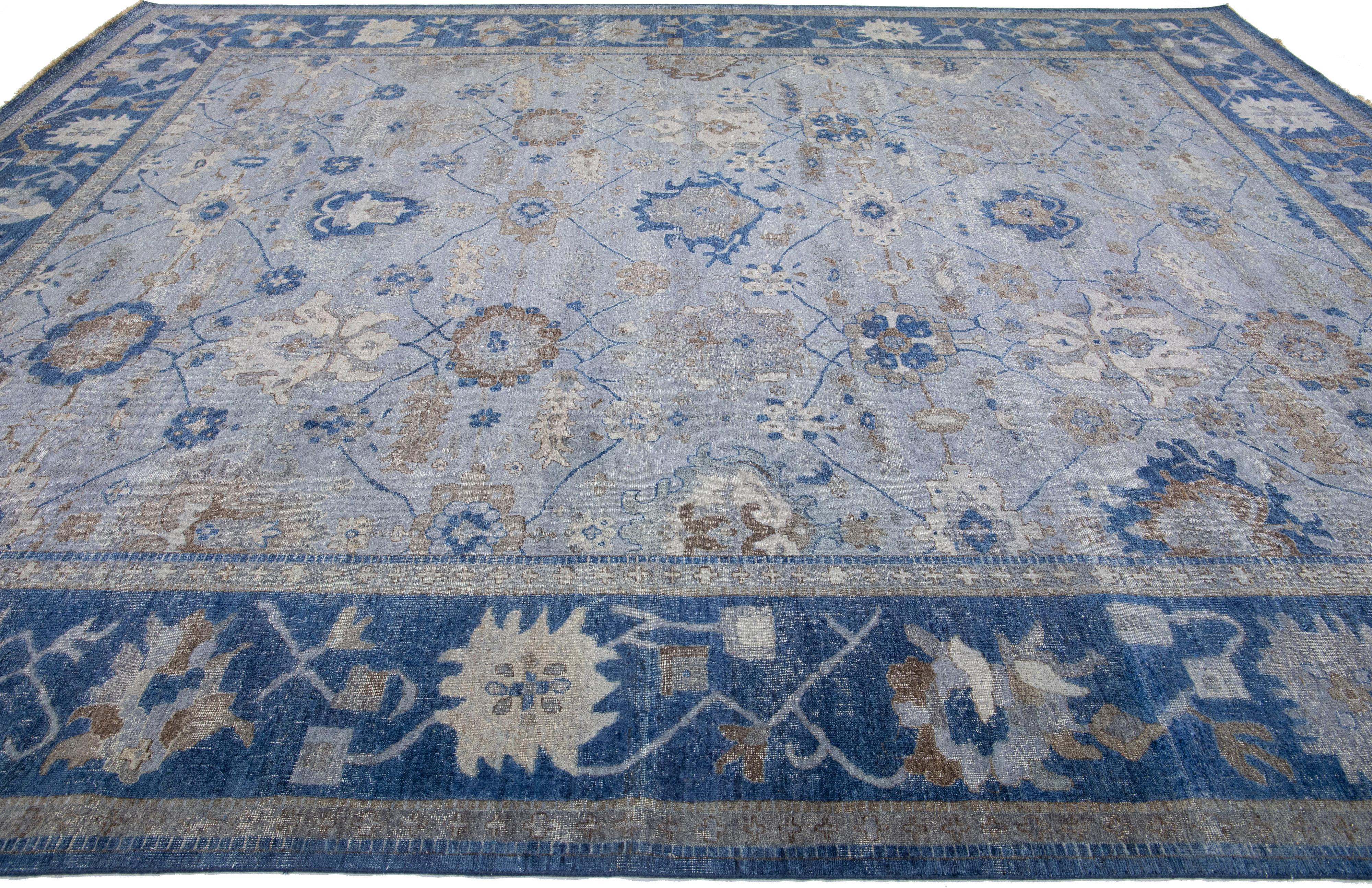Hand-Knotted Apadana's Persian Style Mahal Handmade Blue Oversize Wool Rug For Sale