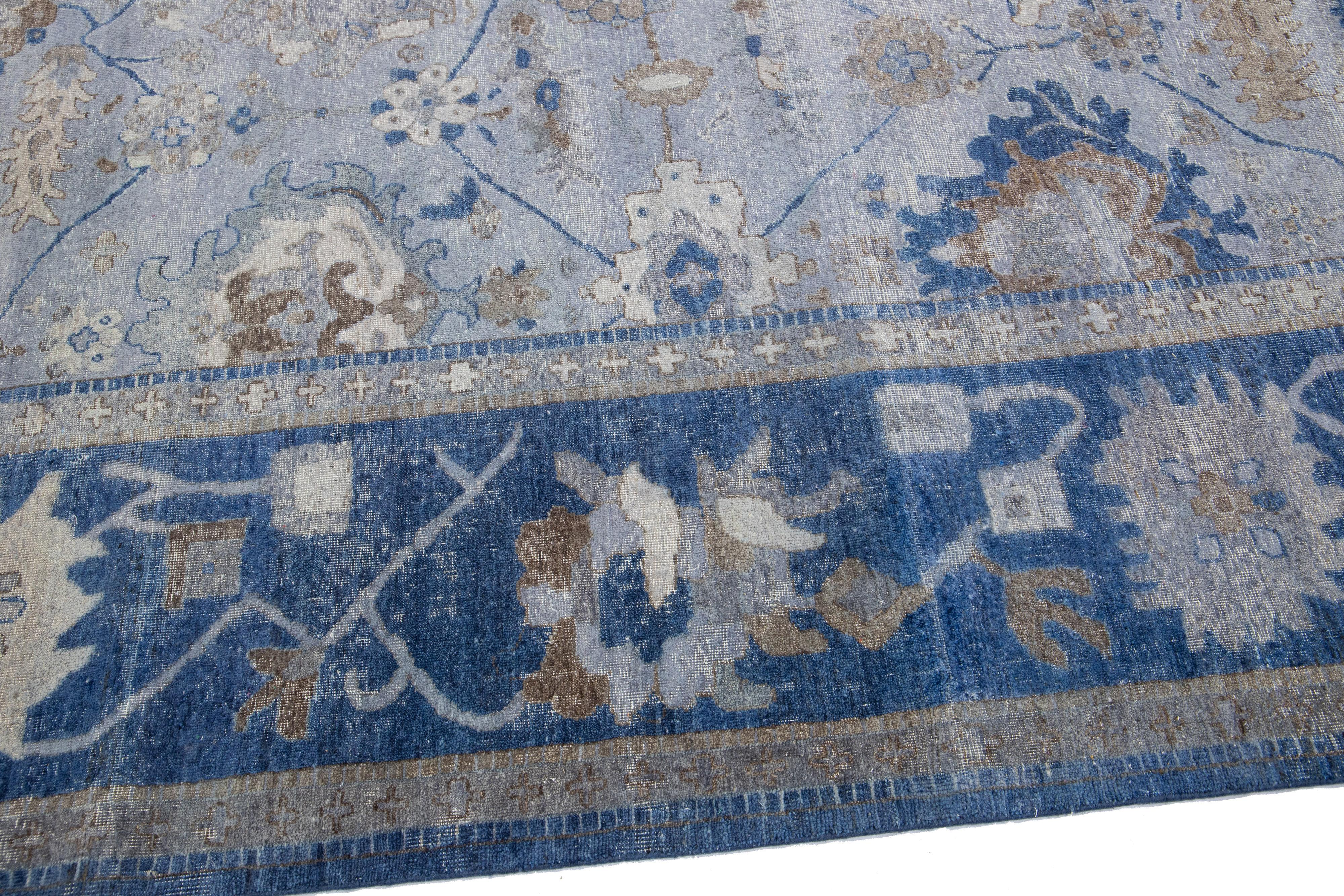 Apadana's Persian Style Mahal Handmade Blue Oversize Wool Rug In New Condition For Sale In Norwalk, CT