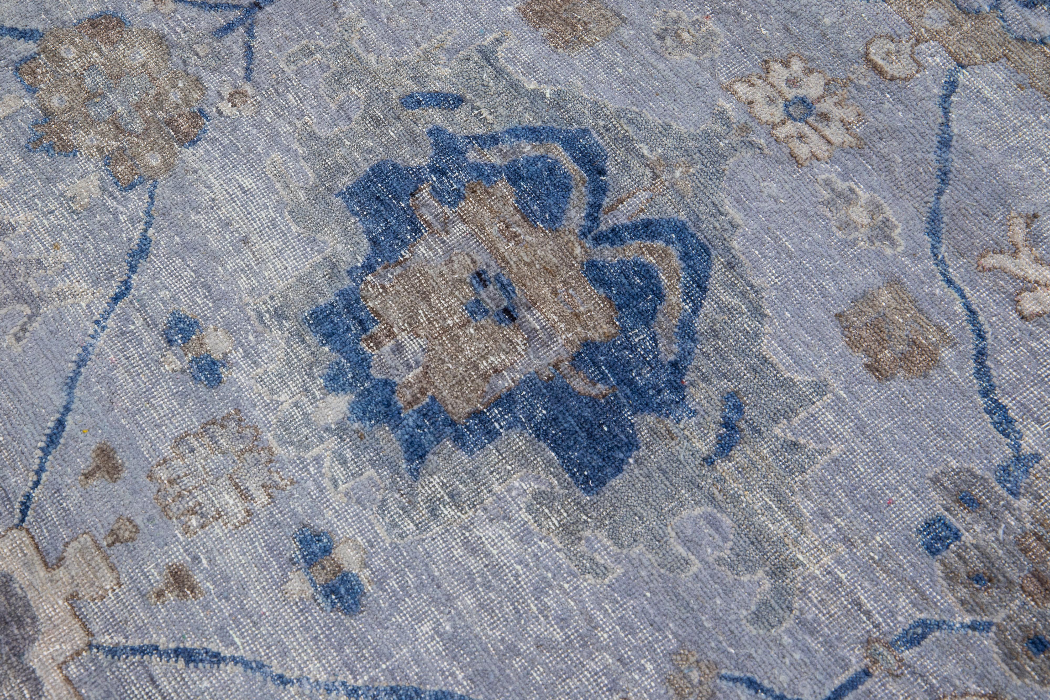 Contemporary Apadana's Persian Style Mahal Handmade Blue Oversize Wool Rug For Sale