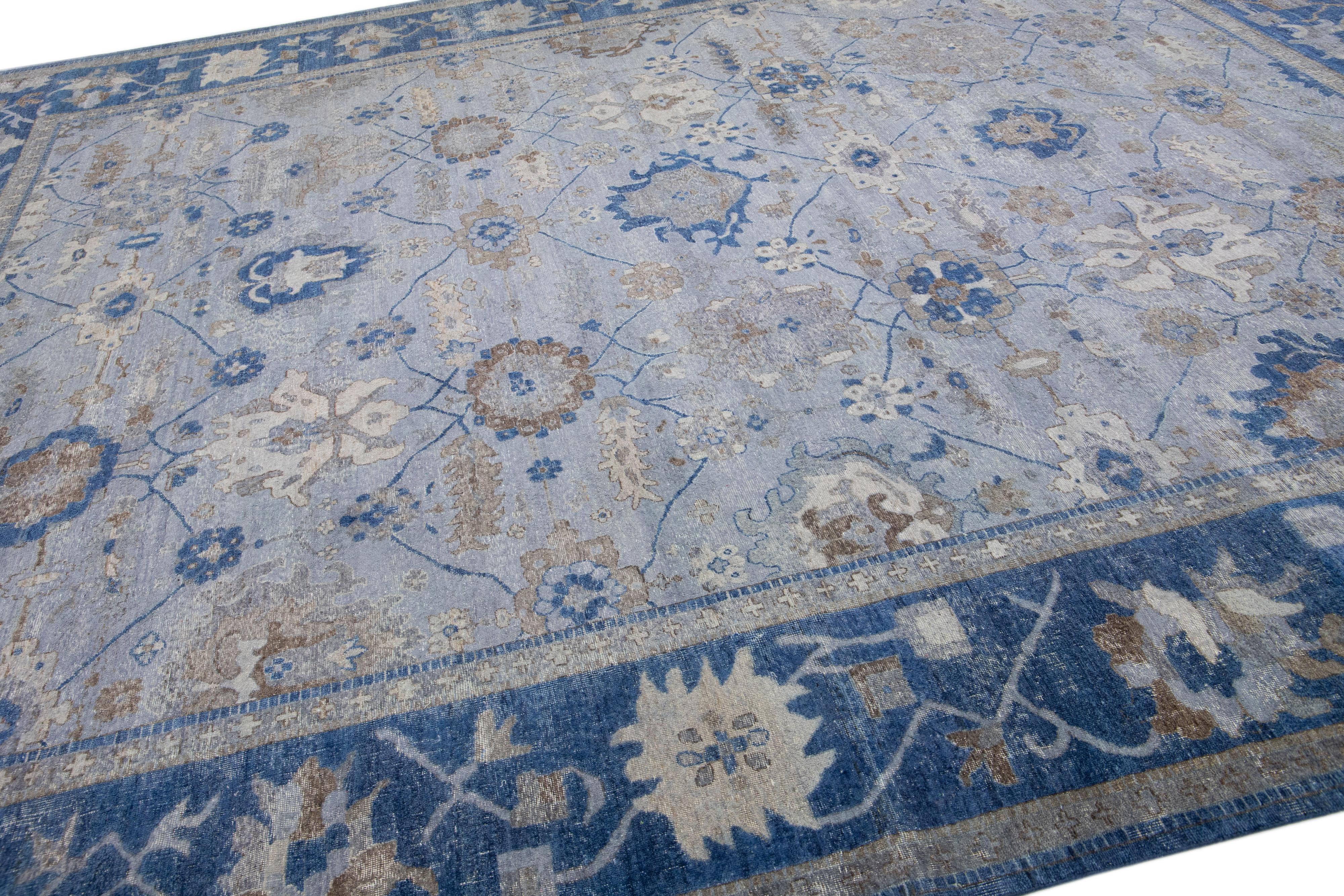 Apadana's Persian Style Mahal Handmade Blue Oversize Wool Rug For Sale 1
