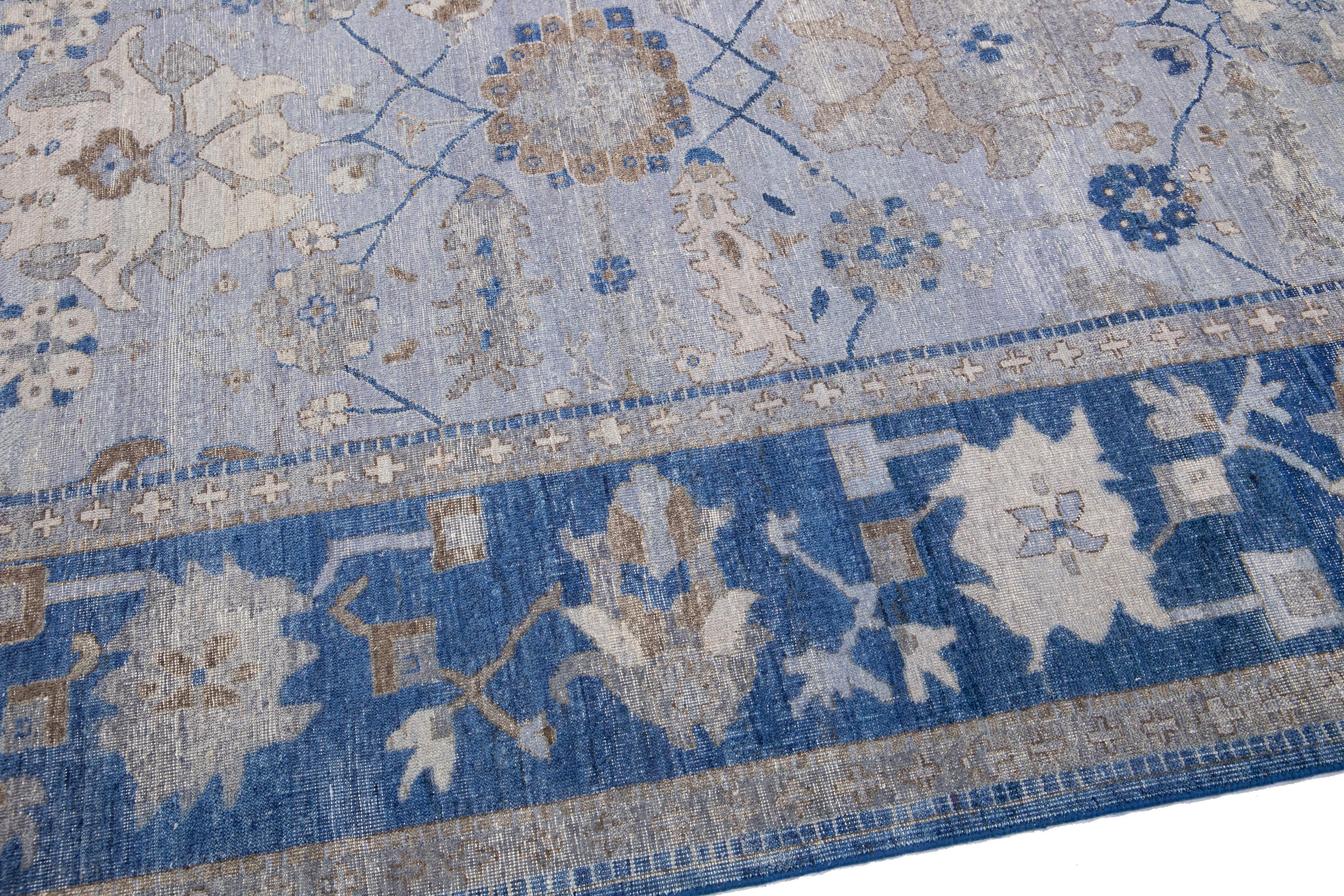 Apadana's Persian Style Mahal Handmade Gray And Blue Designed Wool Rug In New Condition For Sale In Norwalk, CT