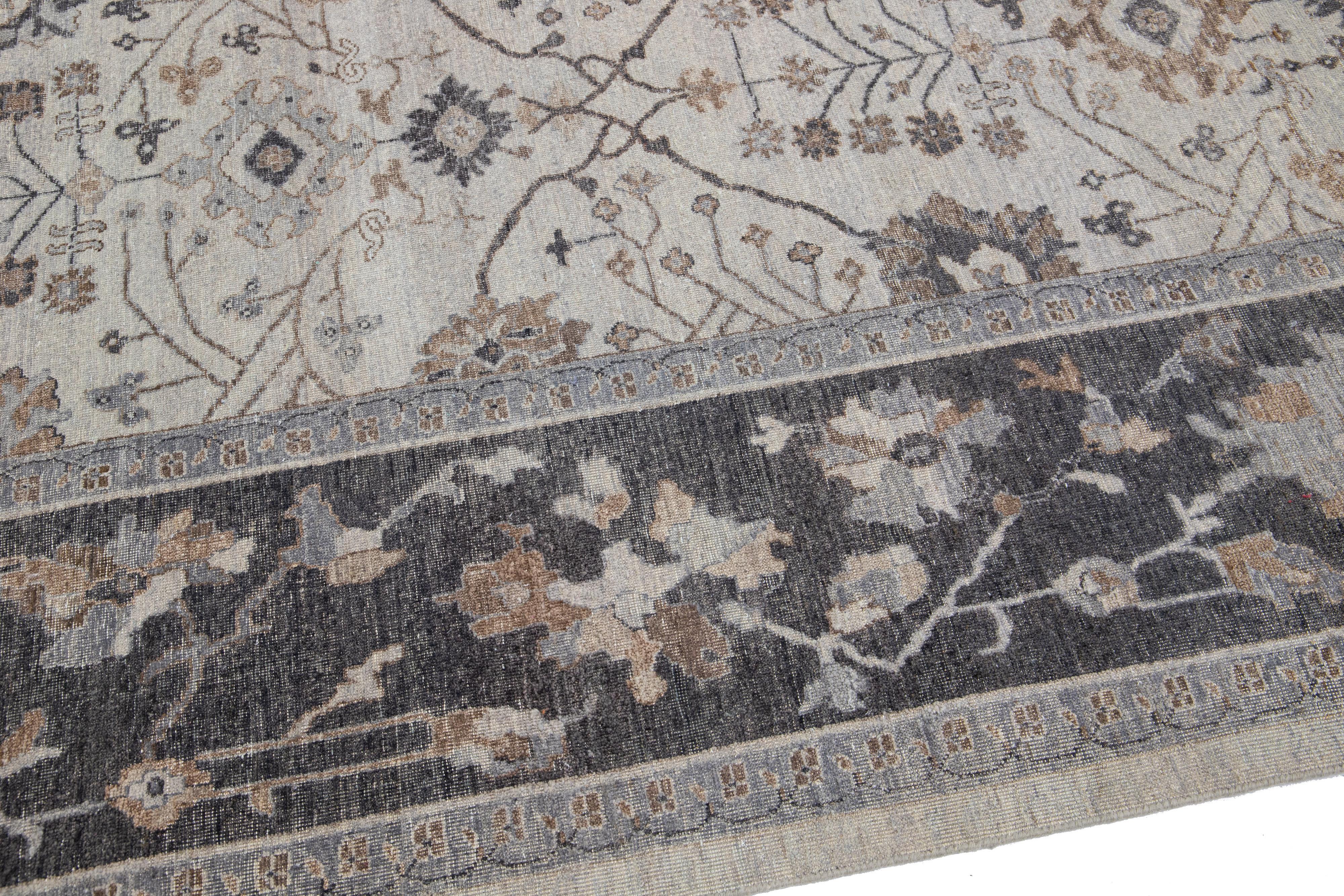 Apadana's Persian Tabriz Style Handmade Beige and Gray Wool Rug In New Condition For Sale In Norwalk, CT