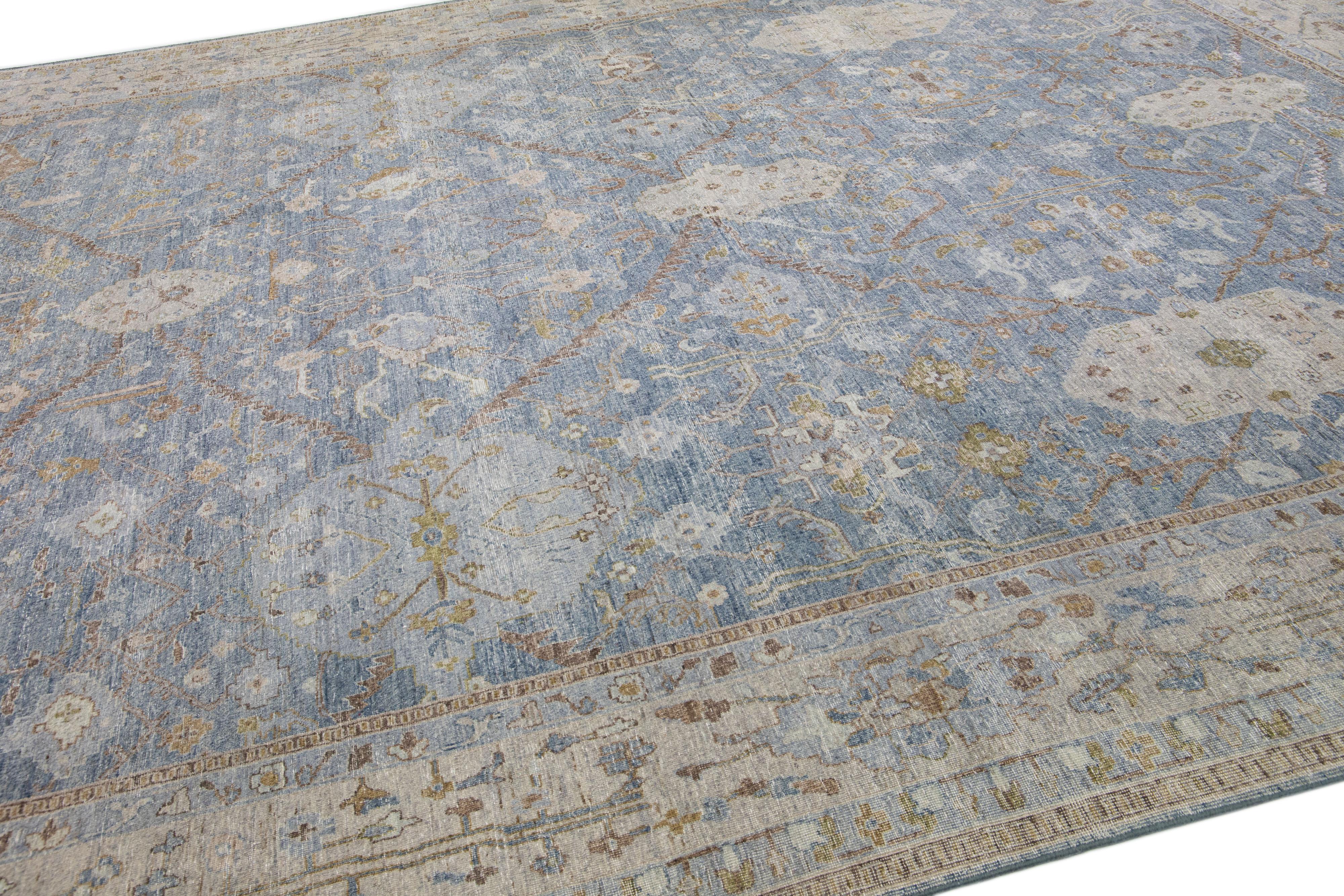 Hand-Knotted Apadana's Persian Tabriz Style Handmade Floral Blue Wool Rug For Sale