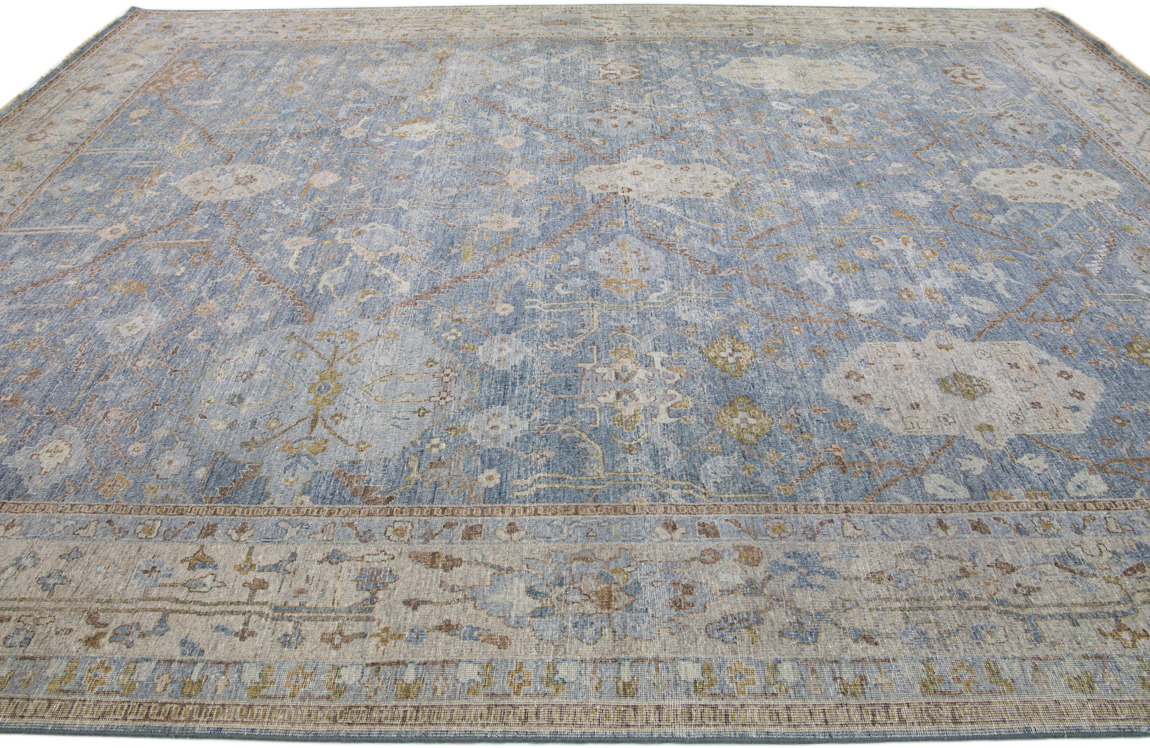 Apadana's Persian Tabriz Style Handmade Floral Blue Wool Rug In New Condition For Sale In Norwalk, CT