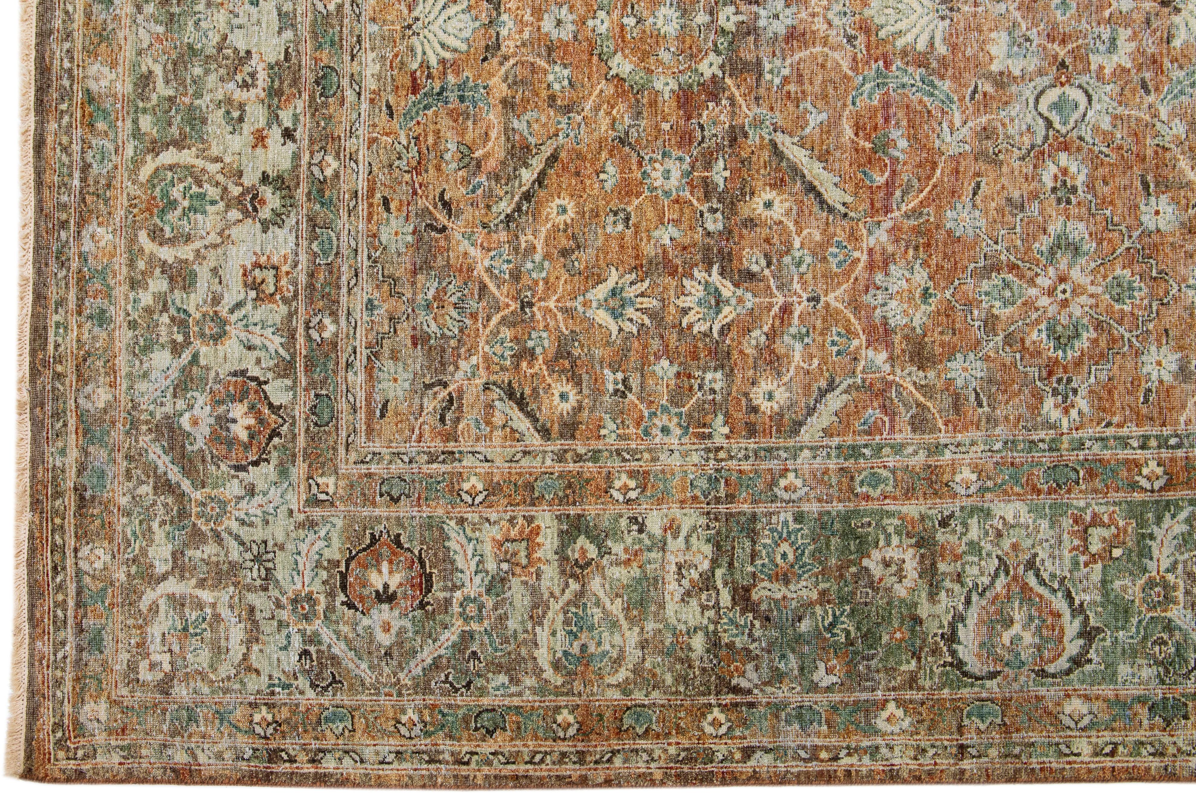 Hand-Knotted Apadana's Persian Tabriz Style Handmade Floral Wool Rug with Copper Field For Sale