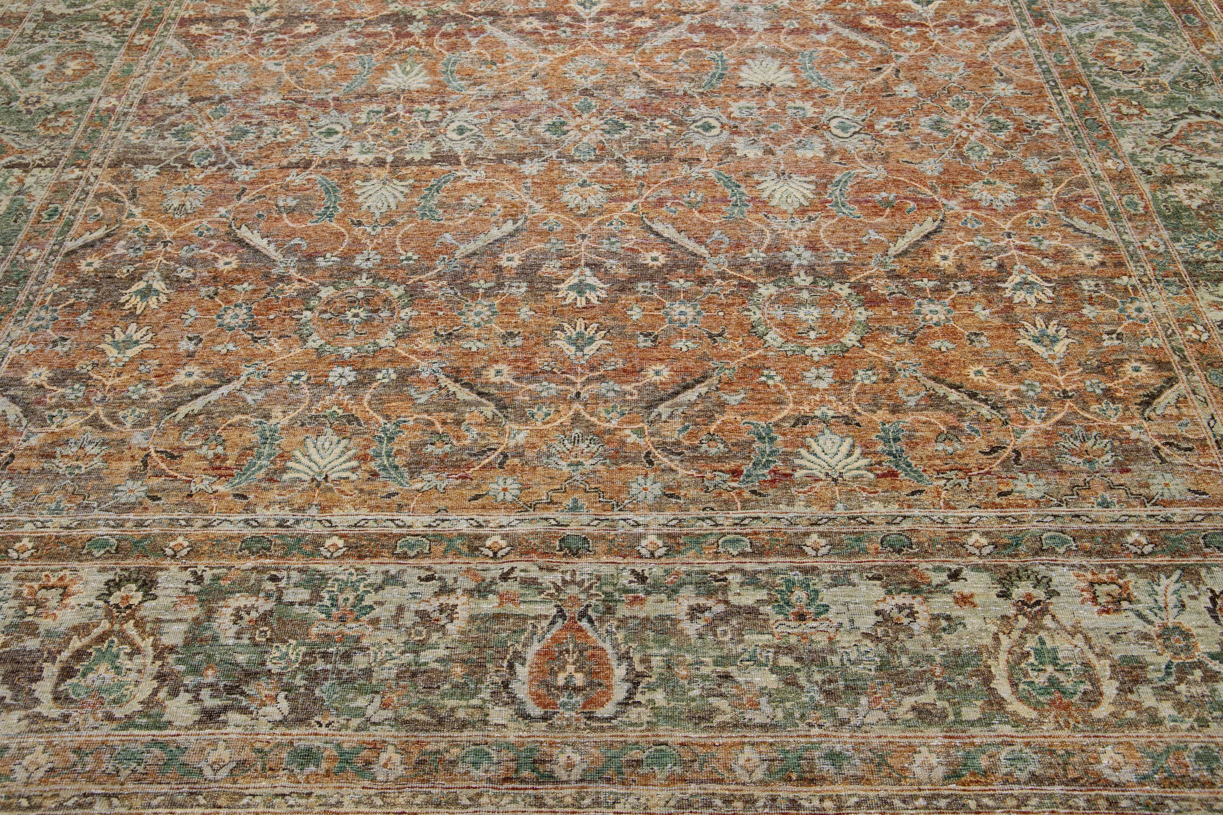 Apadana's Persian Tabriz Style Handmade Floral Wool Rug with Copper Field In New Condition For Sale In Norwalk, CT