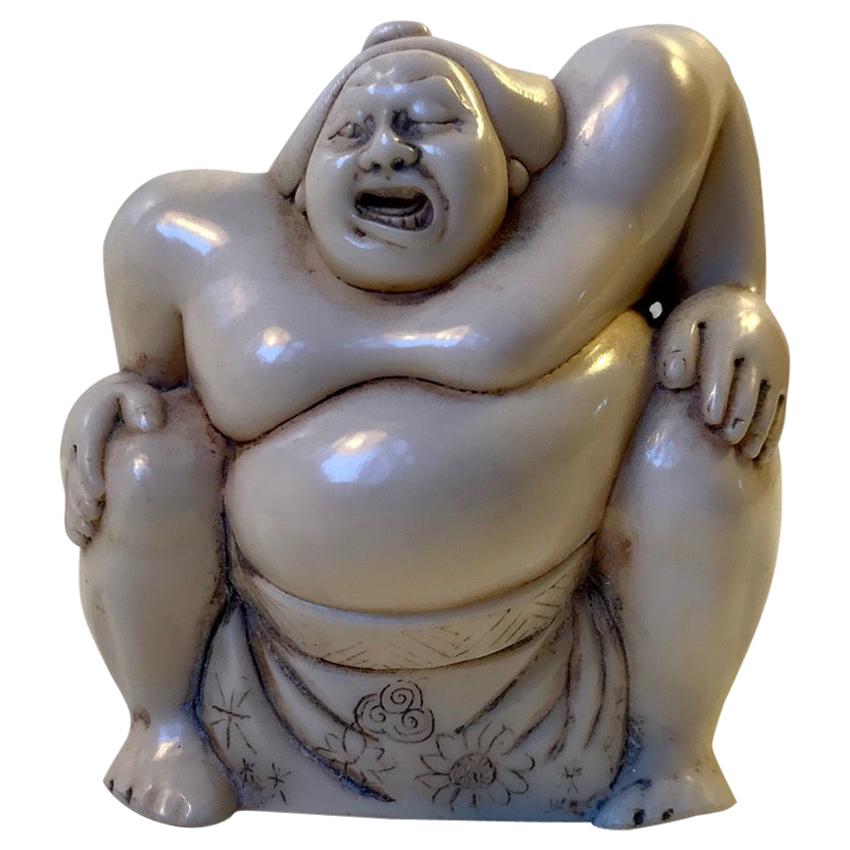 Japanese Sumo Wrestler Figurine in Carved Bone, 1900s