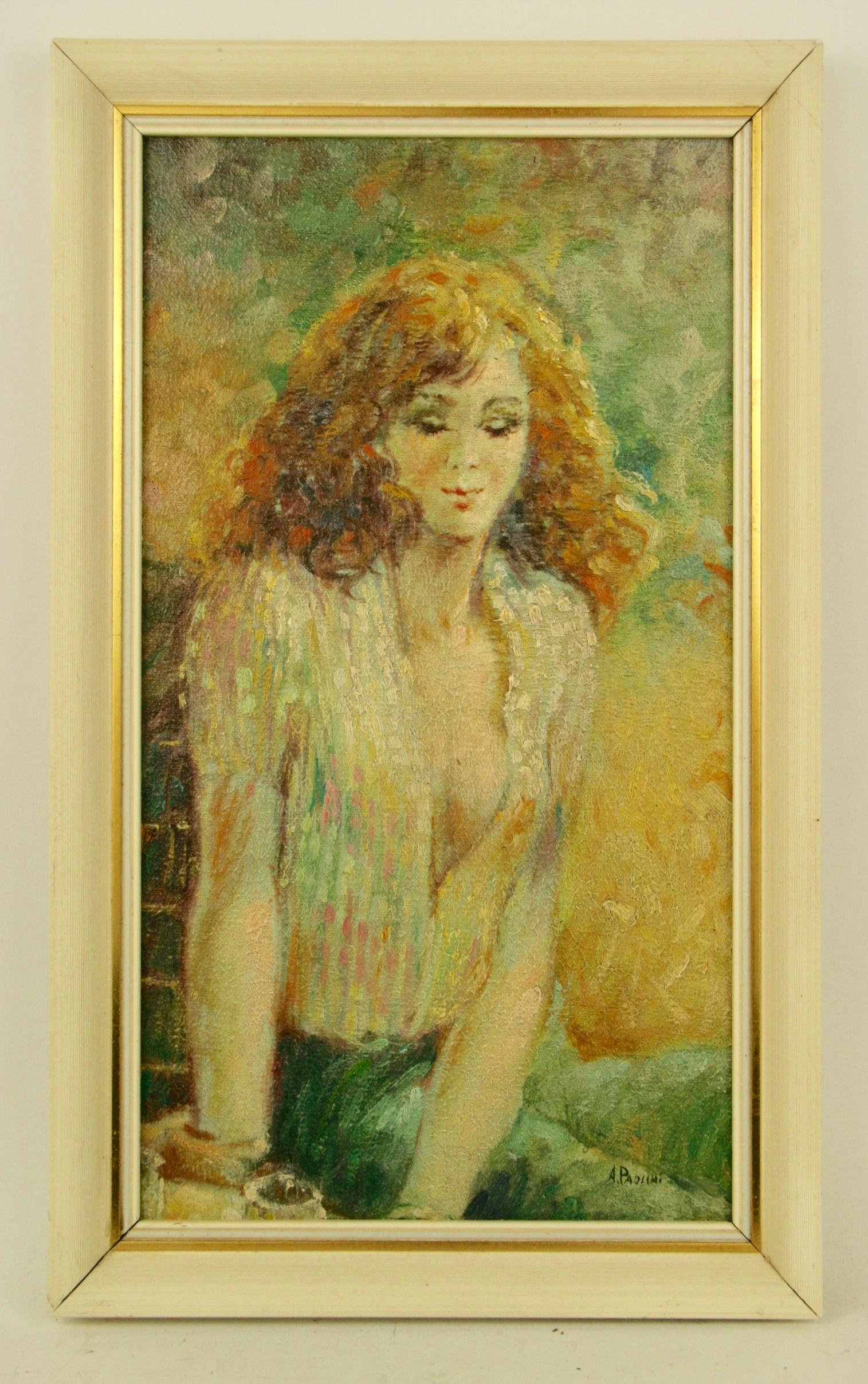 Vintage French Impressionist Female  Figurative Painting 