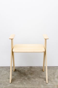 Apart Stool or Chair in Brushed Ash with Armrests and Crossed Legs