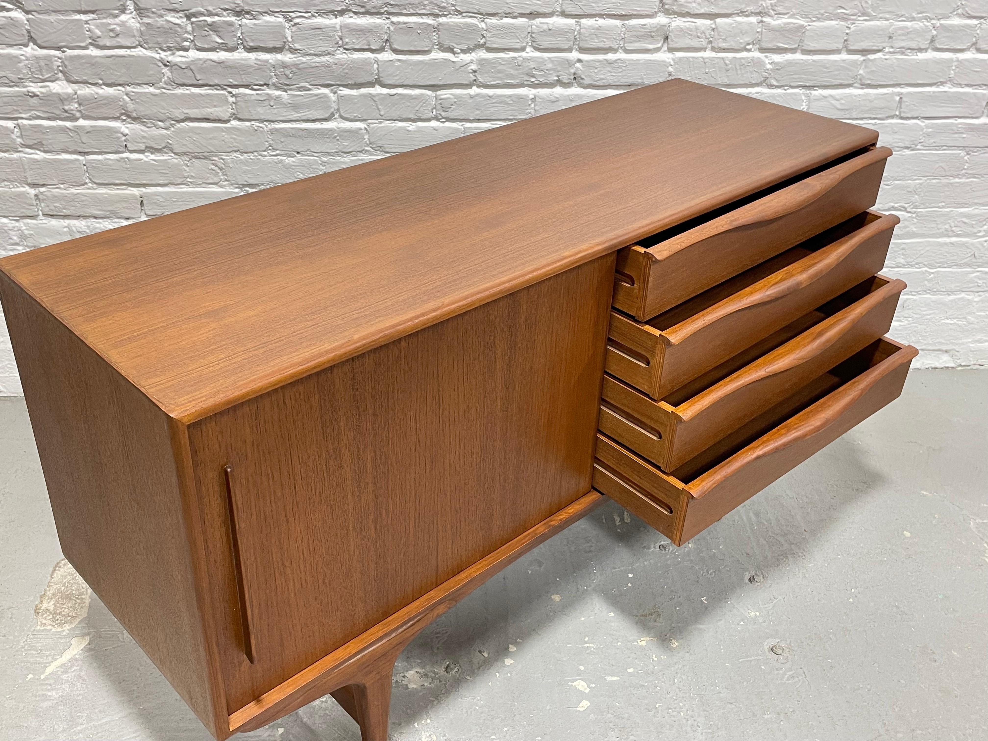APARTMENT sized Mid Century MODERN styled Teak CREDENZA media stand For Sale 7