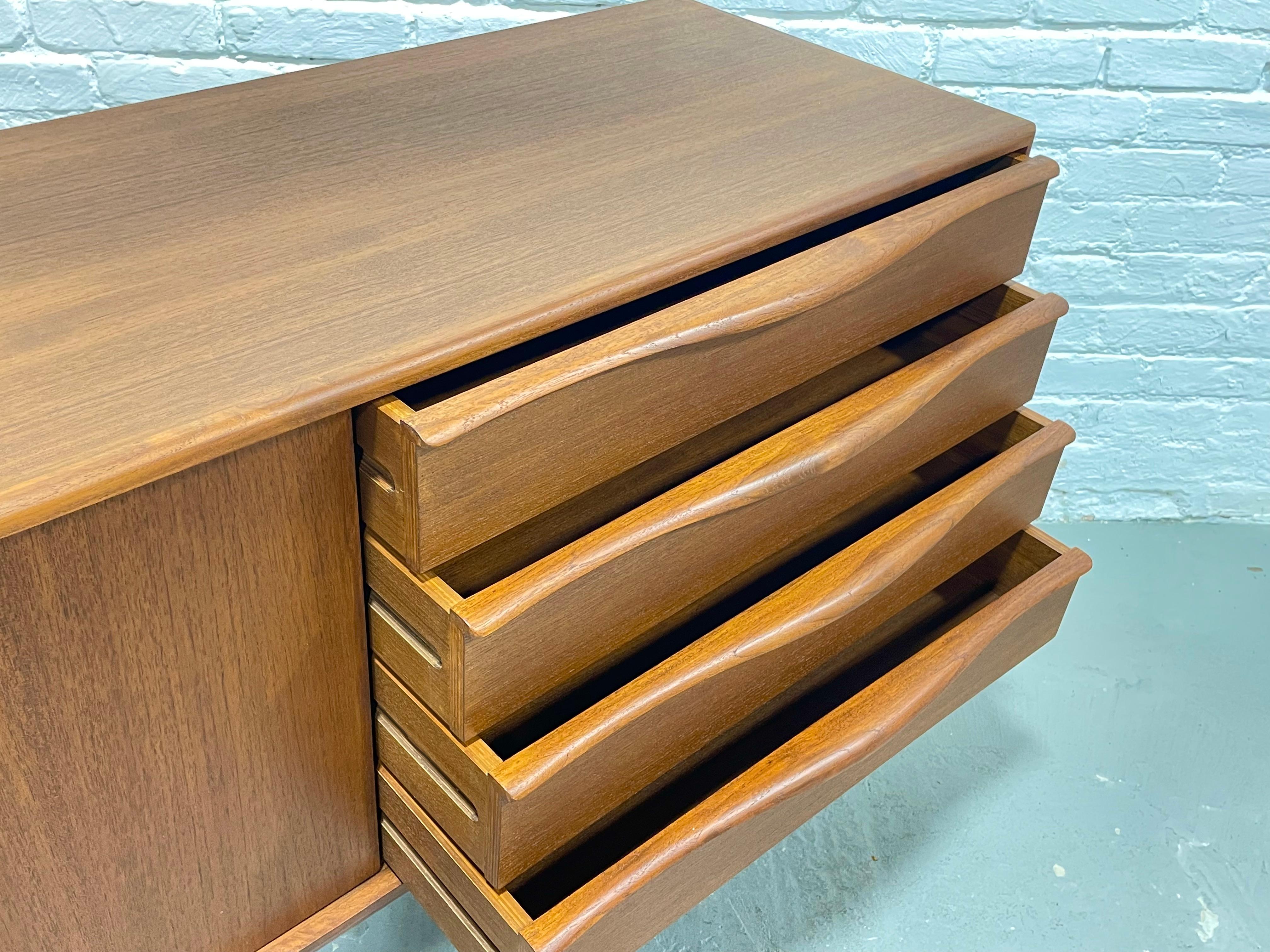 APARTMENT sized Mid Century MODERN styled Teak CREDENZA media stand For Sale 8