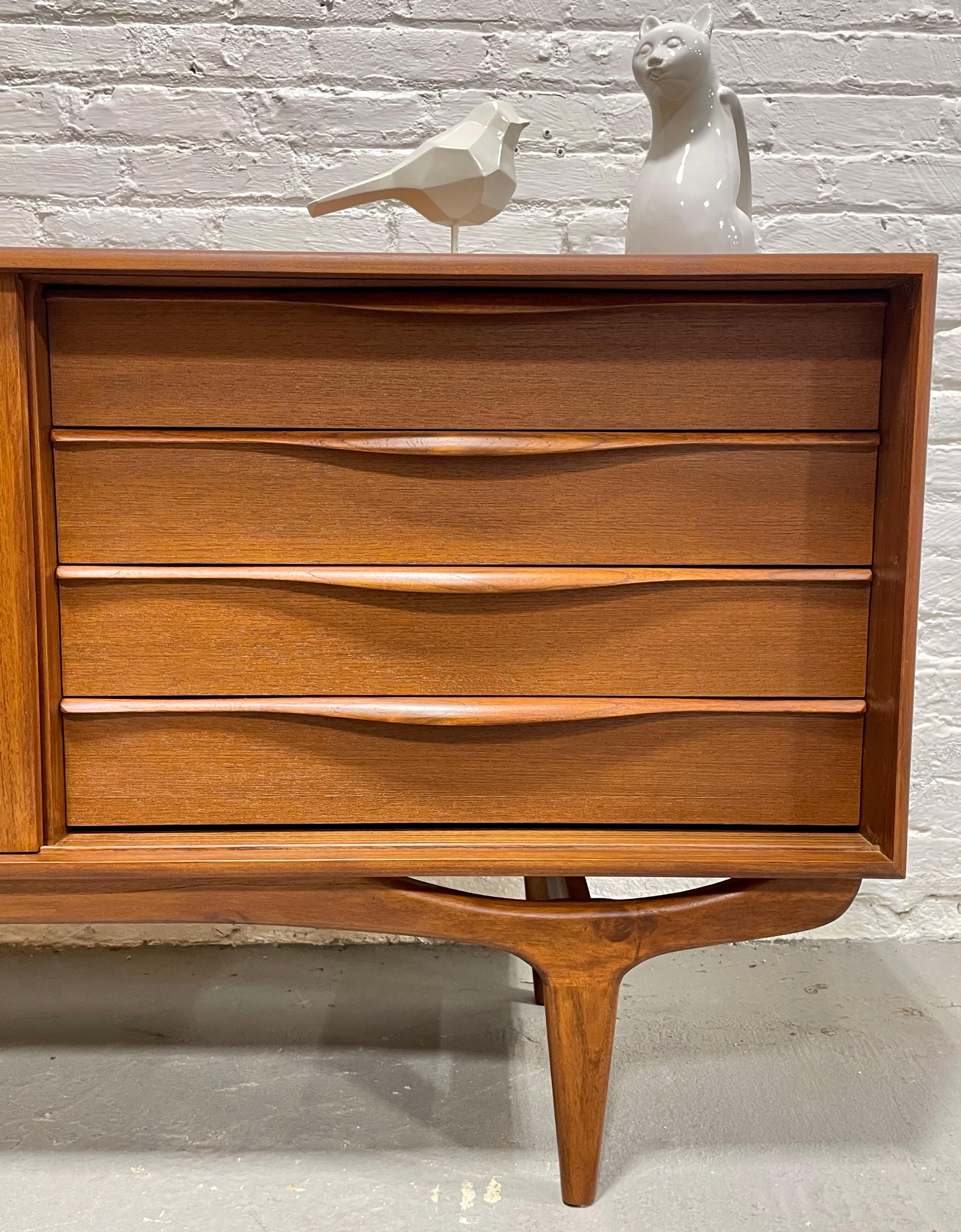 APARTMENT sized Mid Century MODERN styled Teak CREDENZA media stand For Sale 3