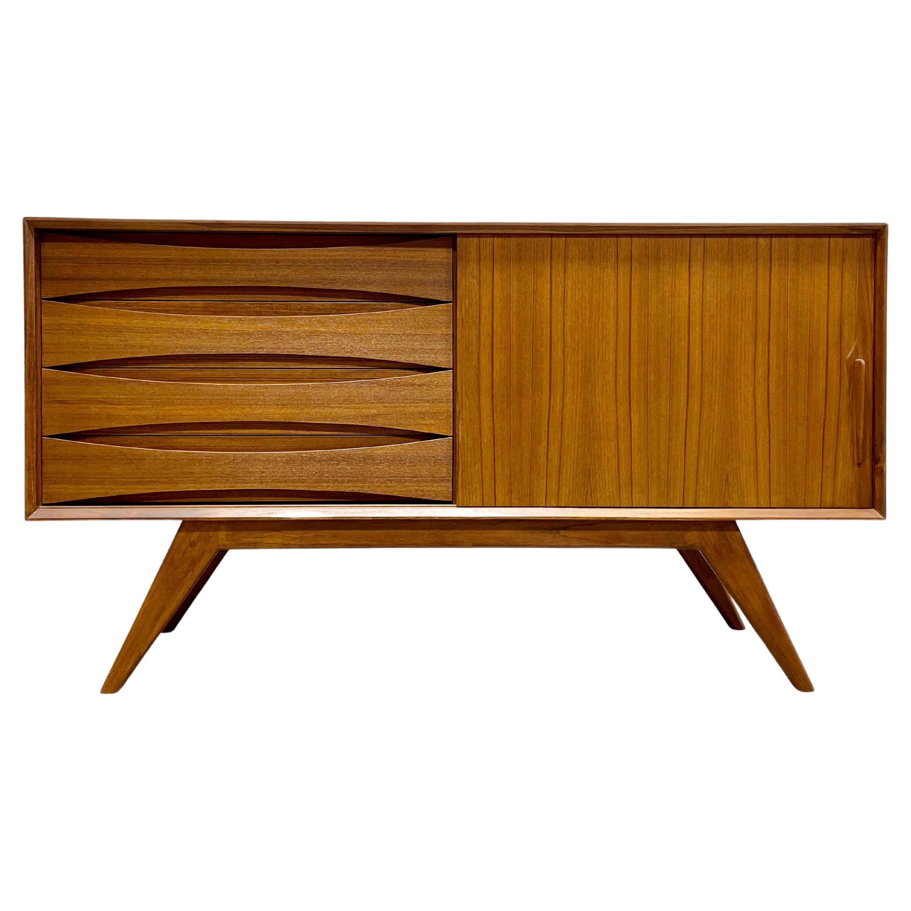 Apartment sized Mid Century MODERN styled Teak CREDENZA media stand For Sale