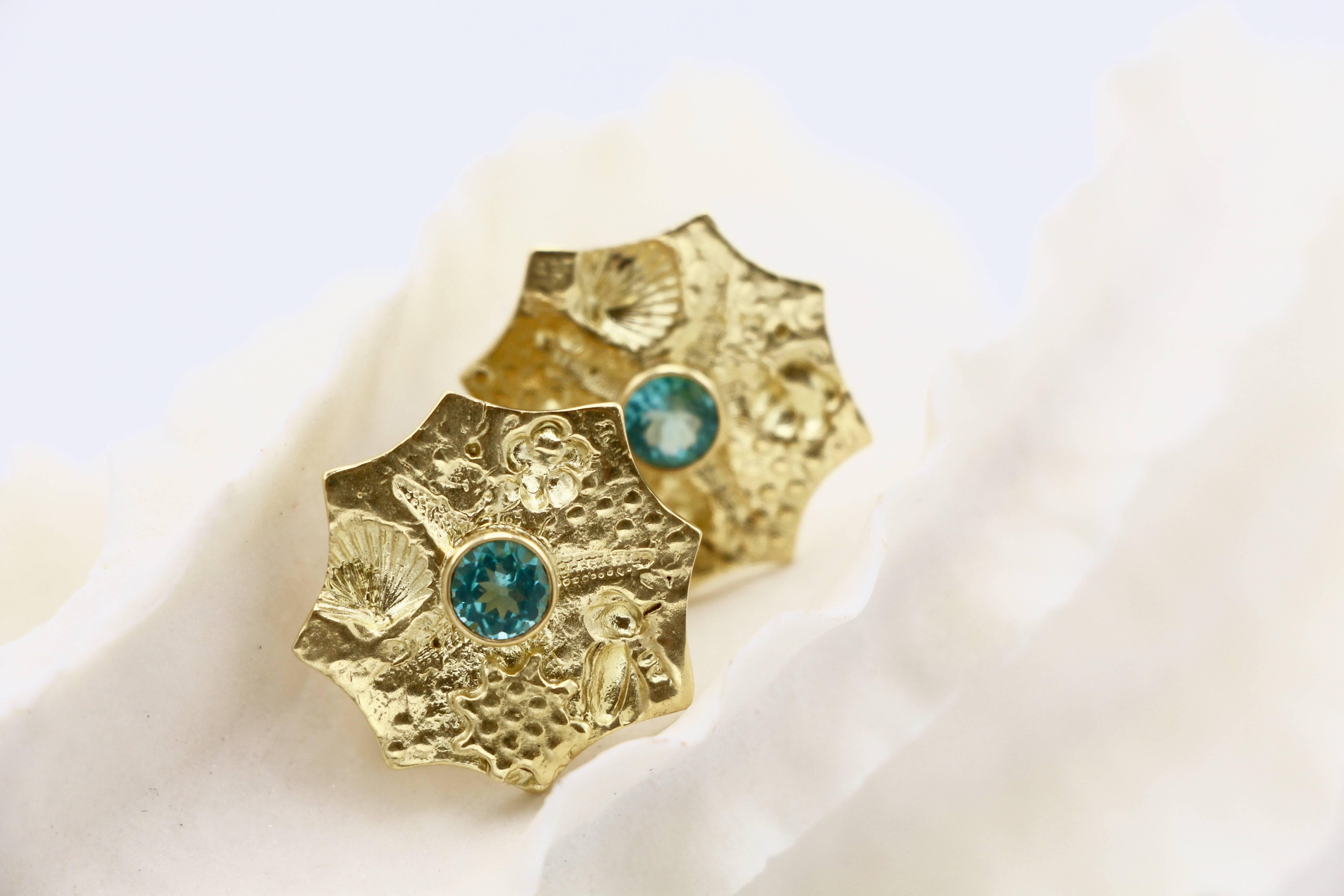 These beautiful blue Apatite gemstones, set in 18 Karat Gold, are inspired by the ocean, and can be a perfect everyday earring or special gift.