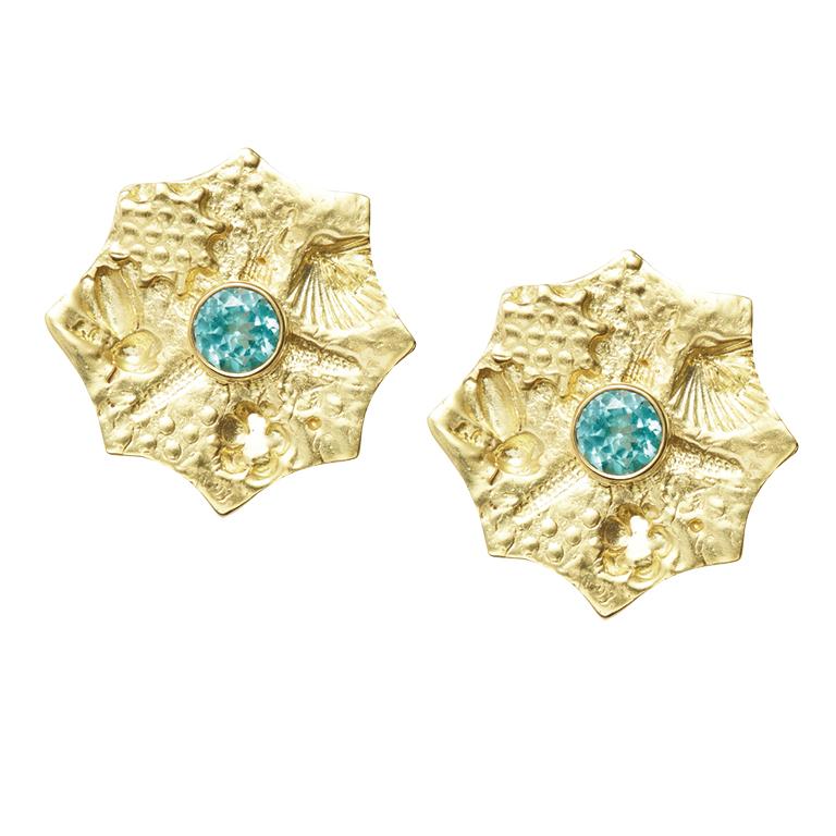 apatite and gold sea urchin earrings