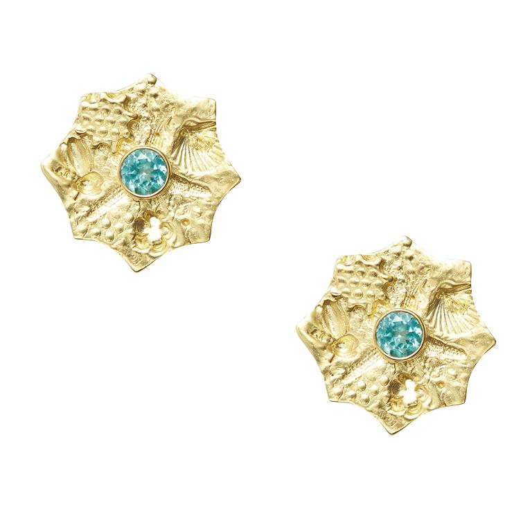 apatite and 18kt gold sea urchin earrings