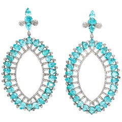 Apatite 41.10 Carat and Diamond 4.46 Carat Earrings