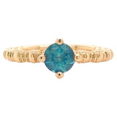 Apatite Accent Ring, 14K Yellow Gold, Made in USA, Stackable, Textured Band