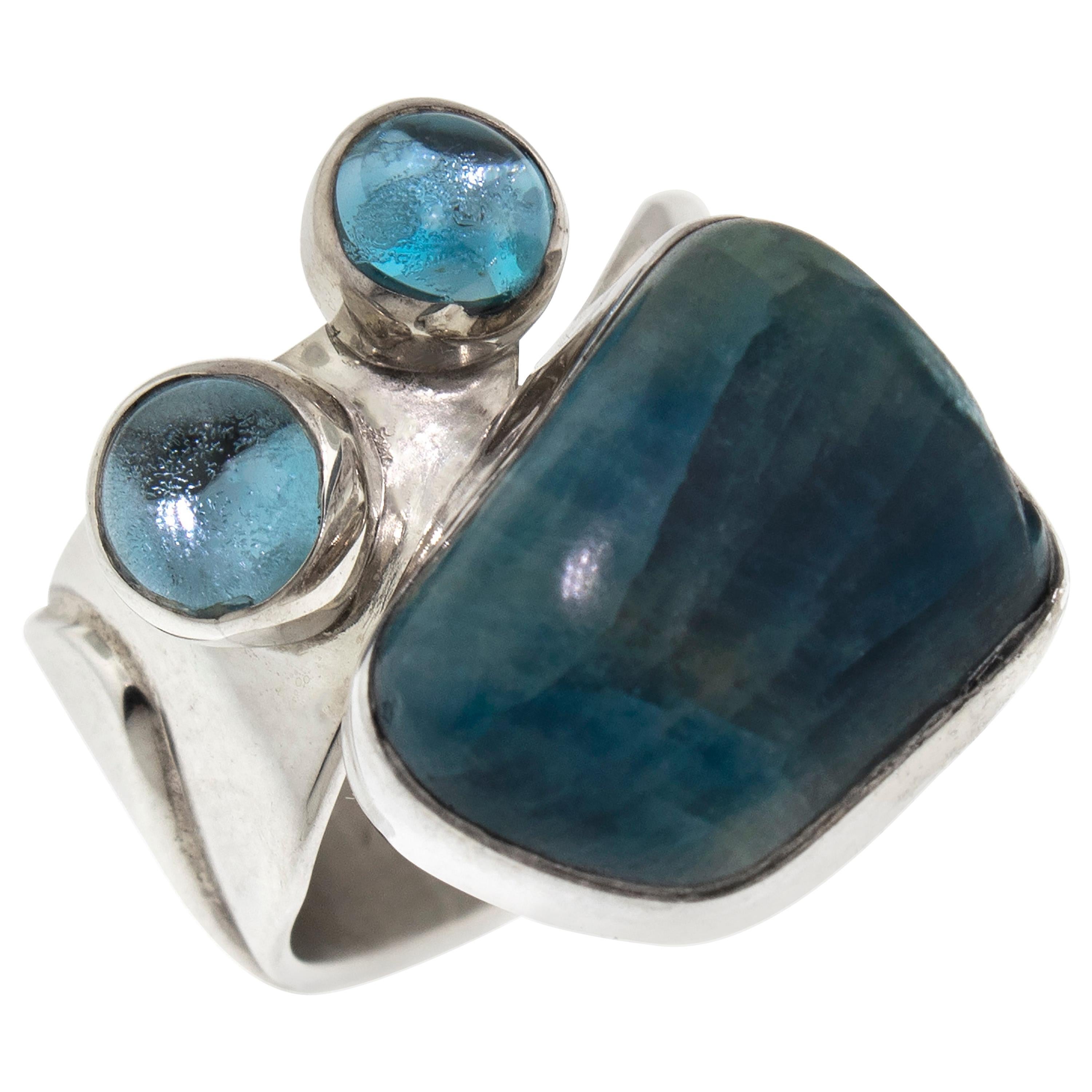 Apatite and Blue Topaz Sterling Silver Ring, Handmade in USA by Lilly Barrack