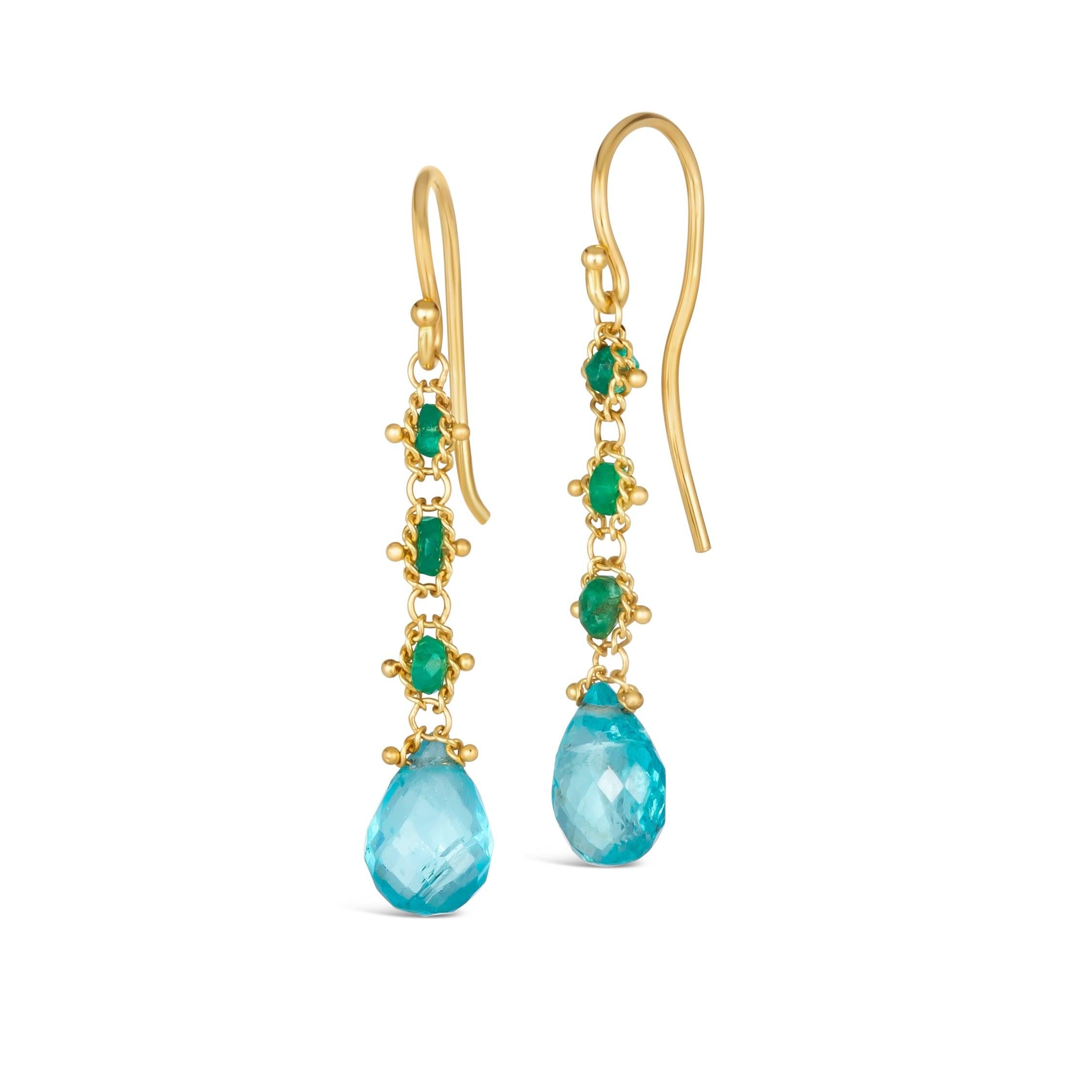 Women's or Men's Apatite and Emerald Drop Earrings For Sale