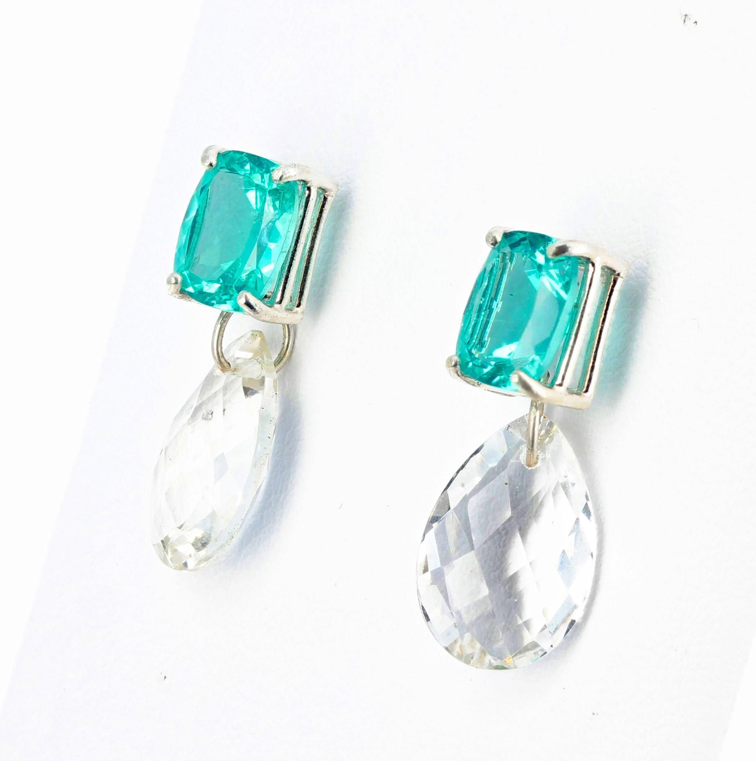 Apatite and White Topaz Sterling Silver Stud Earrings In New Condition In Raleigh, NC