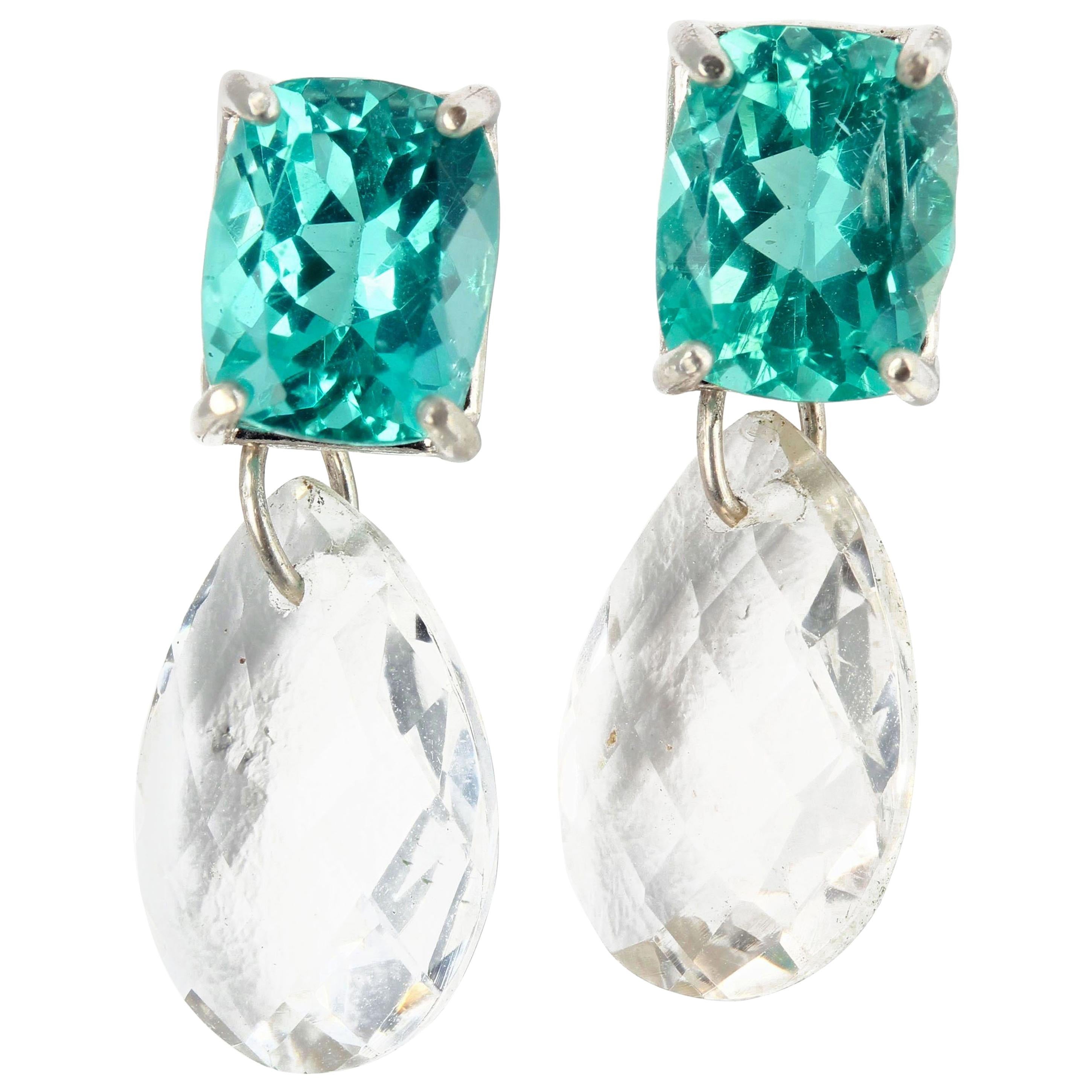 Apatite and White Topaz Sterling Silver Stud Earrings